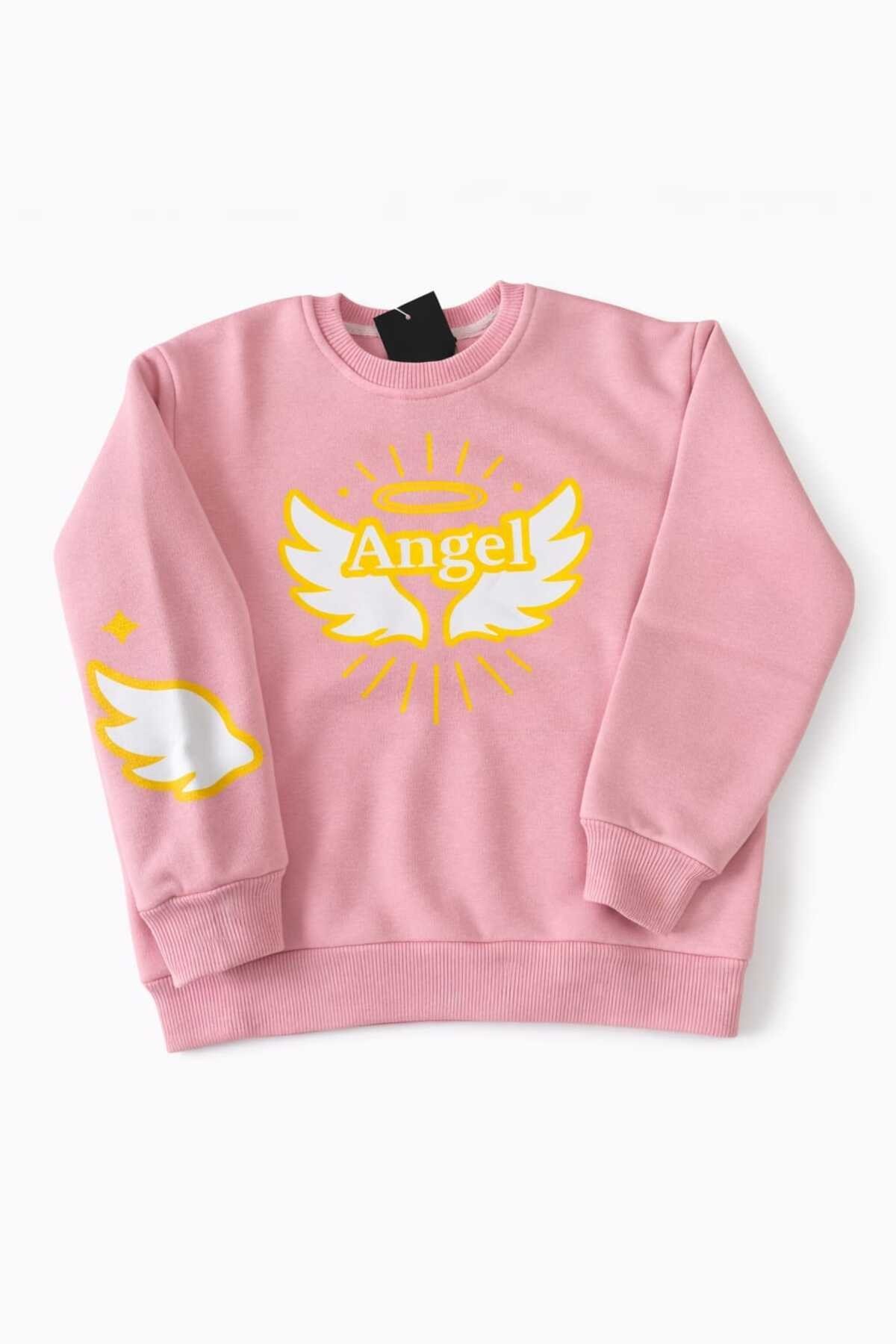 Angel Kanat & Hale Baskılı Işık Dolu Kız Çocuk Sweatshirt Eşofman Üstü | 4-9 Yaş