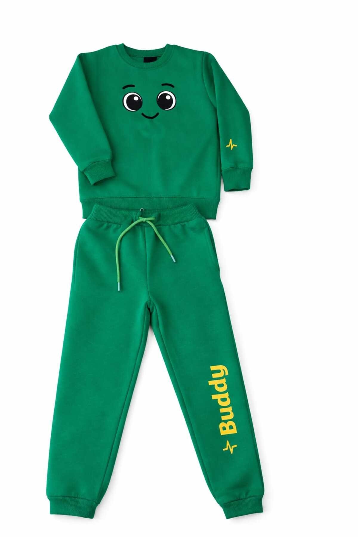 Buddy Gülen Yüz Baskılı Sevgi Dolu Unisex Çocuk Alt Üst Eşofman Takım | 4-9 Yaş