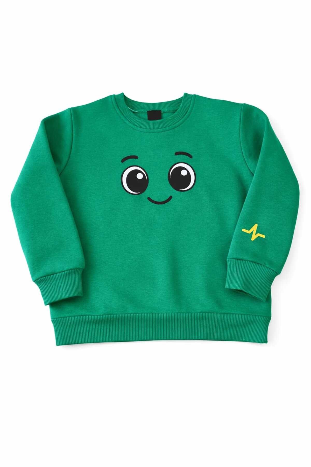 Buddy Gülen Yüz Baskılı Sıcak Unisex Çocuk Sweatshirt Eşofman Üstü | 4-9 Yaş
