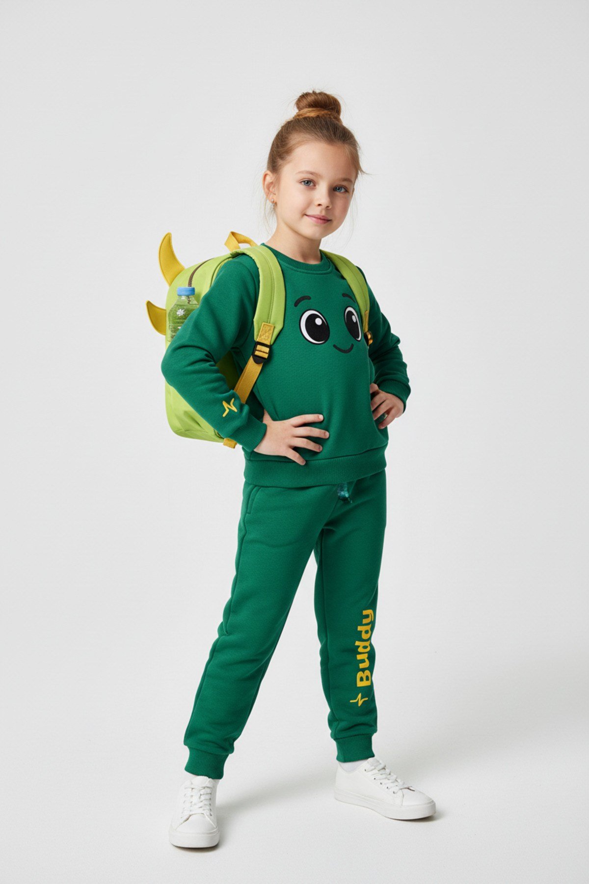 Buddy Gülen Yüz Baskılı Unisex Çocuk Eşofman Takım ve Okul Sırt Çantası Seti | 4-9 Yaş
