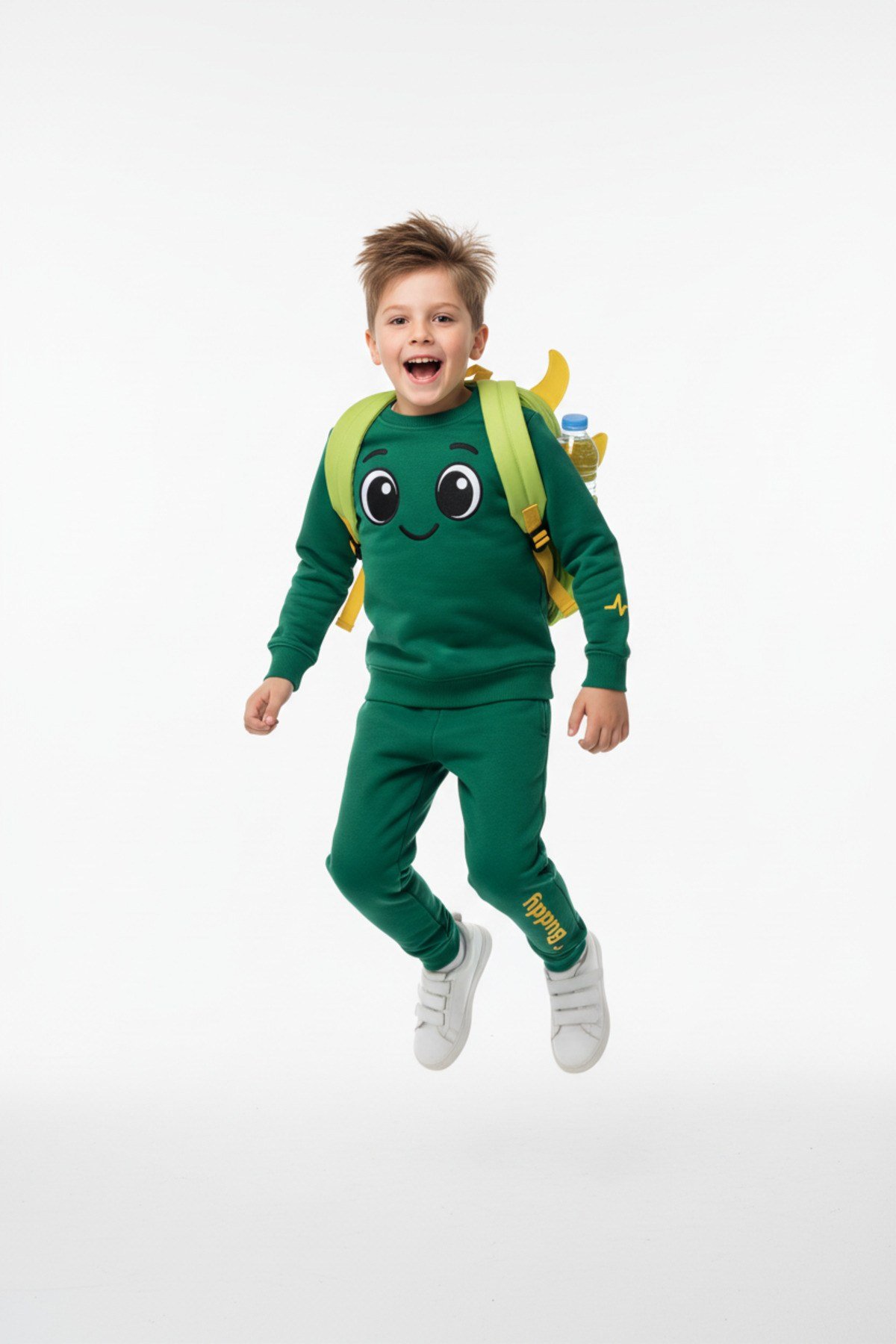 Buddy Gülen Yüz Baskılı Unisex Çocuk Eşofman Takım ve Okul Sırt Çantası Seti | 4-9 Yaş