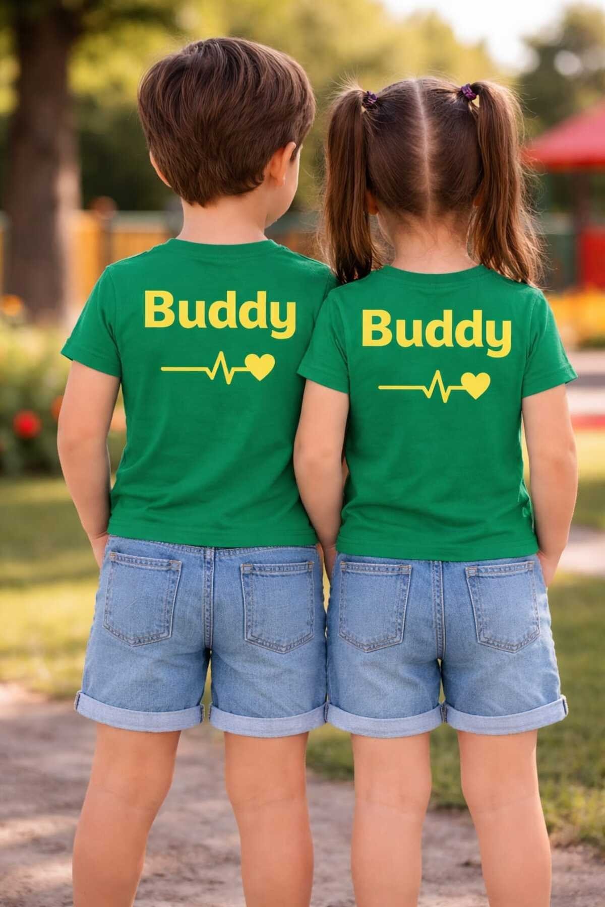 Buddy Sevimli Yüz Baskılı Sıcacık %100 Pamuk Unisex Çocuk T-Shirt Tişört | 4-9 Yaş