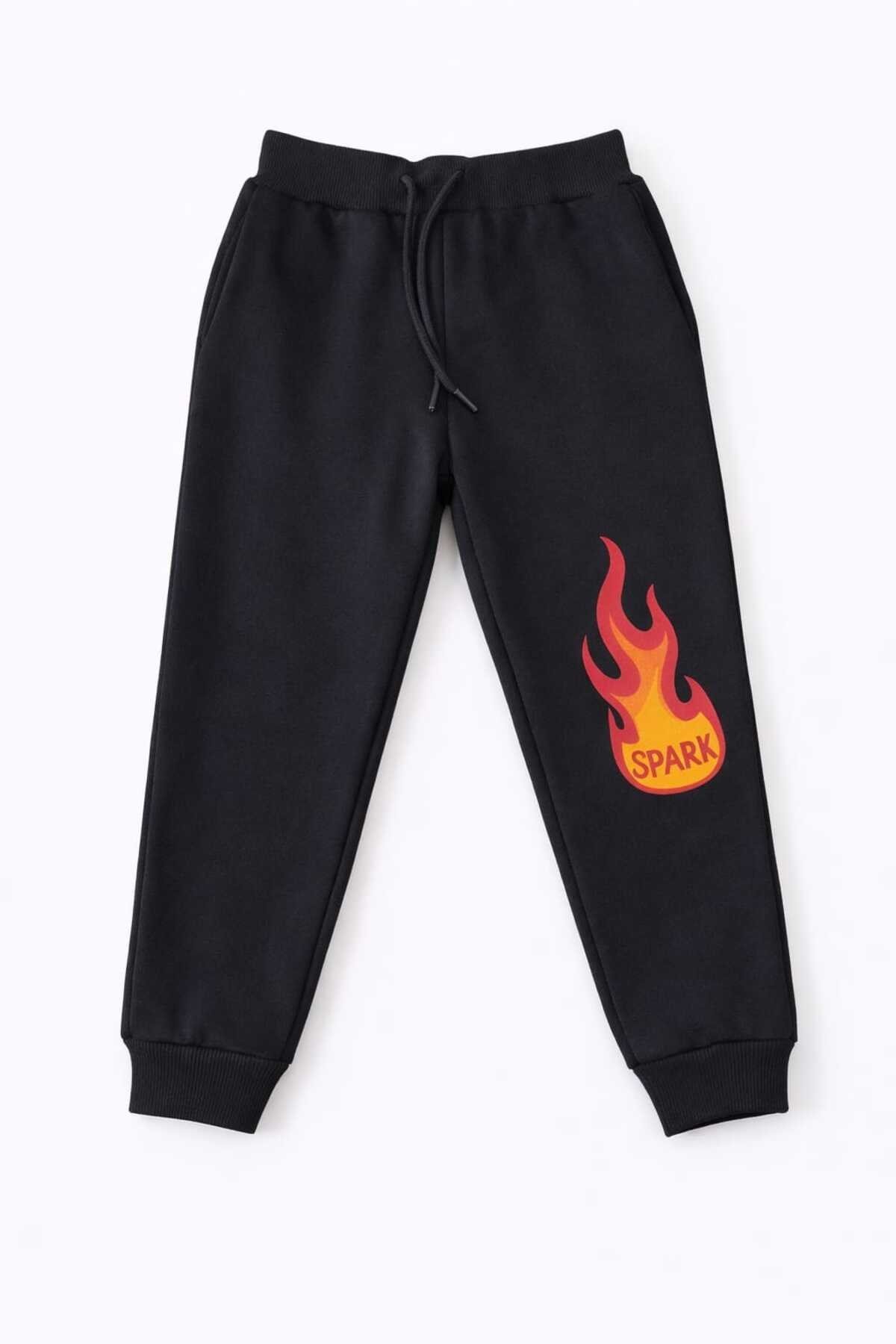Spark Alev Baskılı Enerjik Unisex Çocuk Eşofman Altı Jogger Pantolon | 4-9 Yaş