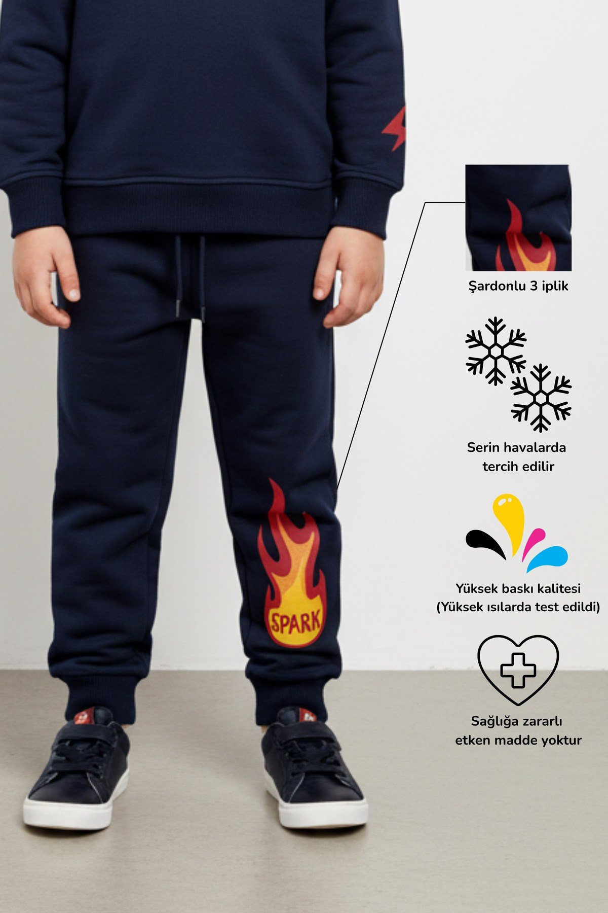 Spark Alev Baskılı Enerjik Unisex Çocuk Eşofman Altı Jogger Pantolon | 4-9 Yaş