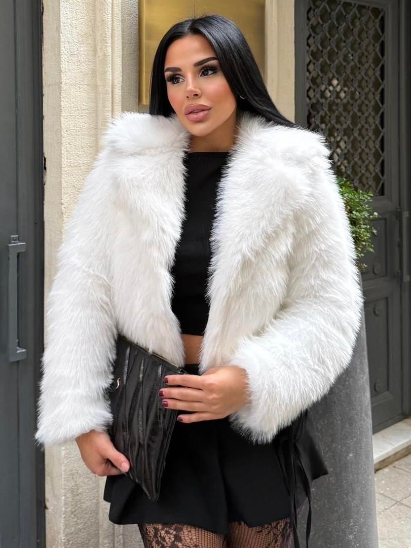 Crop Mini Kürk Beyaz