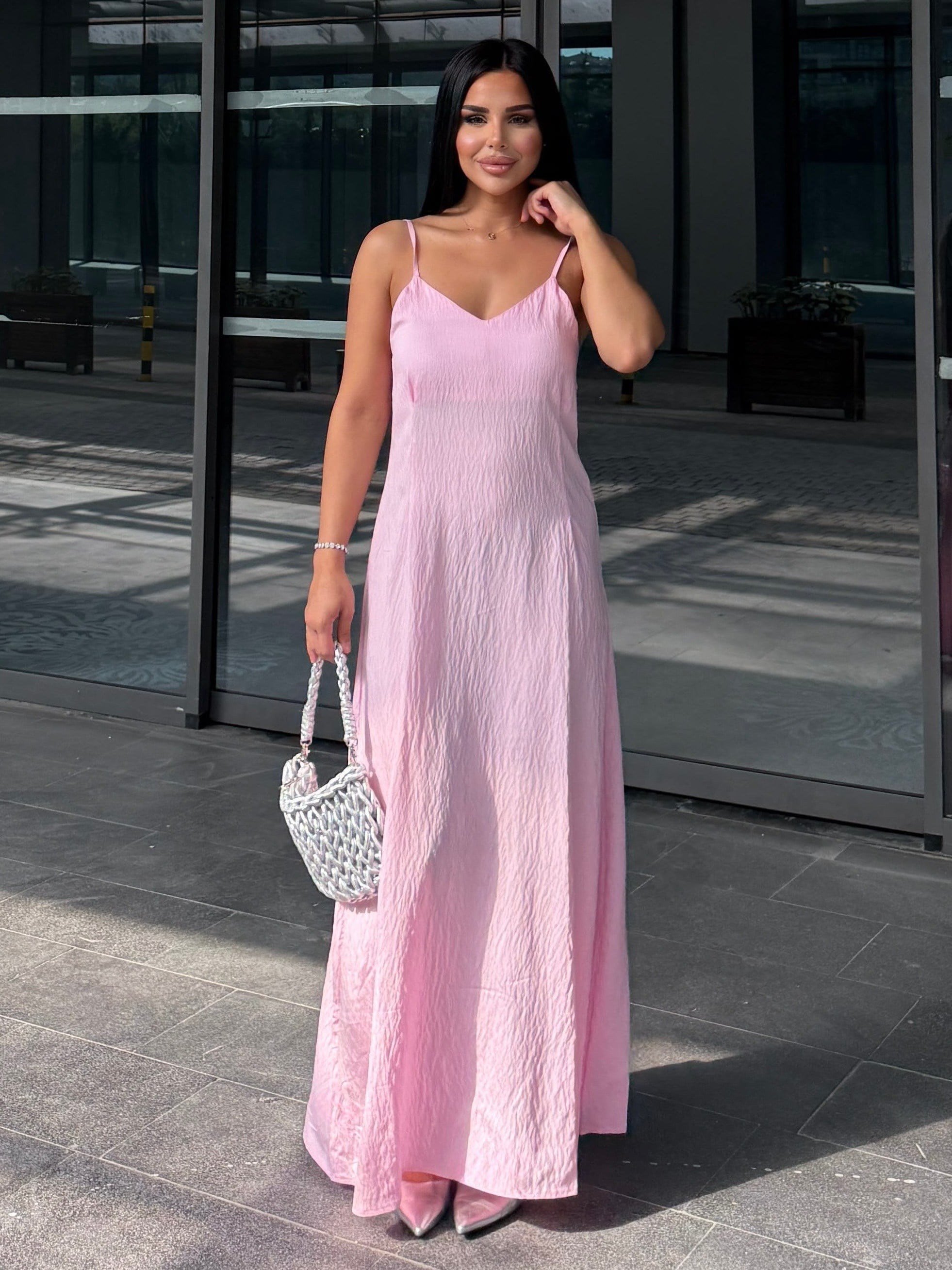 Crush Gömlek Detaylı Elbise Pembe