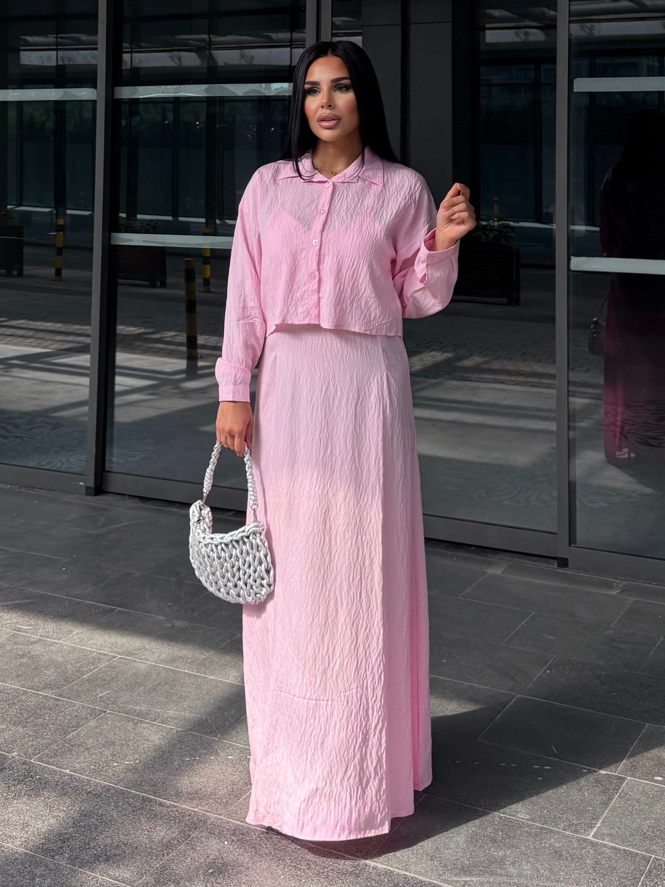 Crush Gömlek Detaylı Elbise Pembe