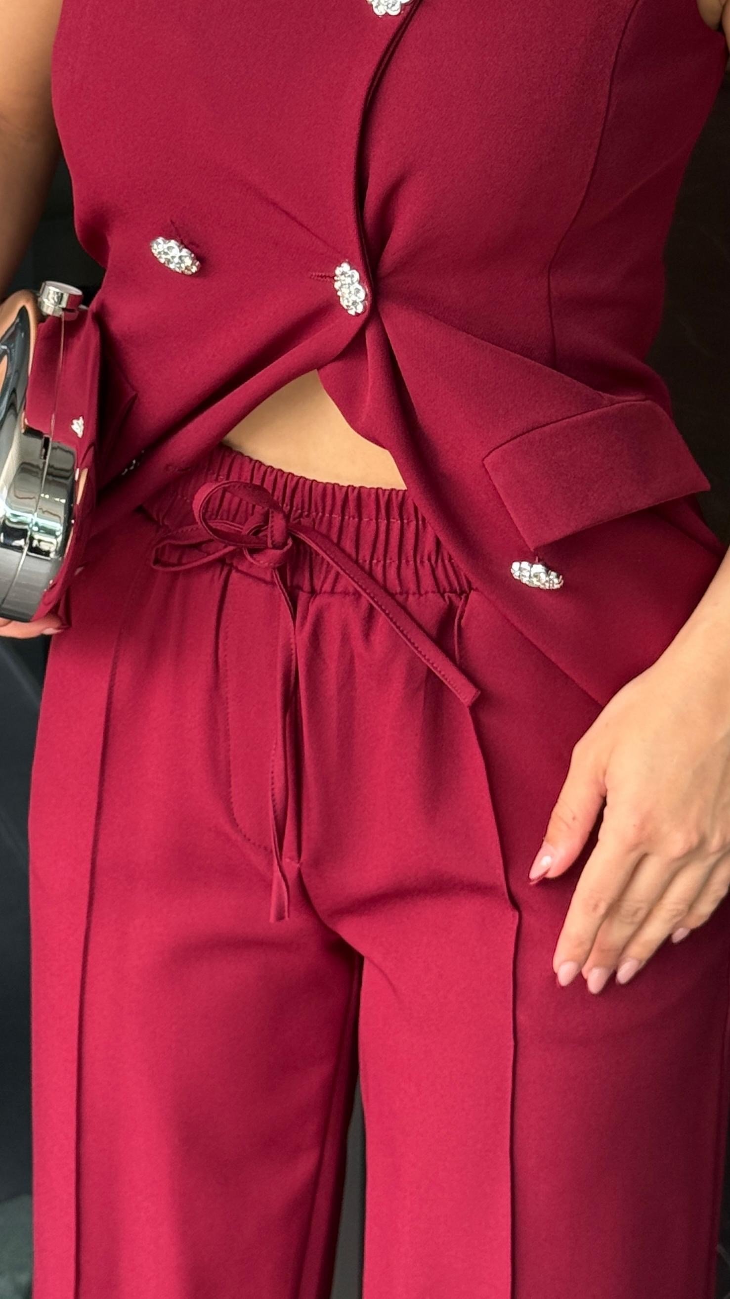 Elanor Yeleklı Taşlı Takım Bordo