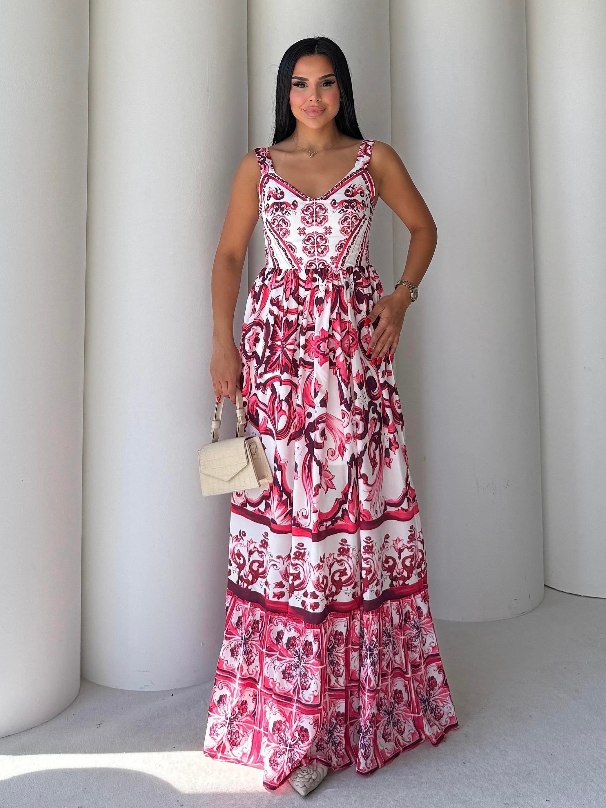Gardens Desenli Elbise Pembe