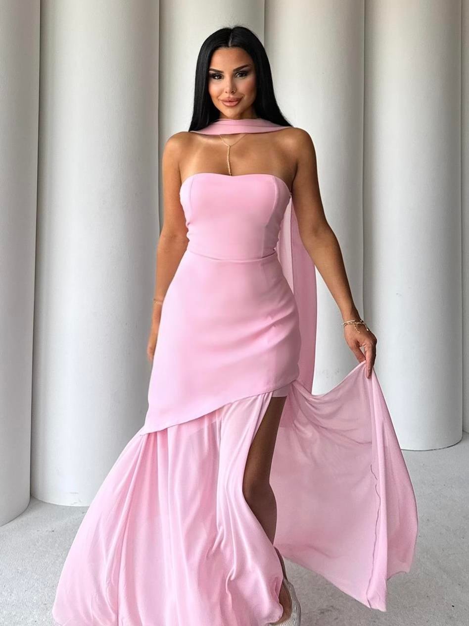 Girnes Uzun Elbise Pembe