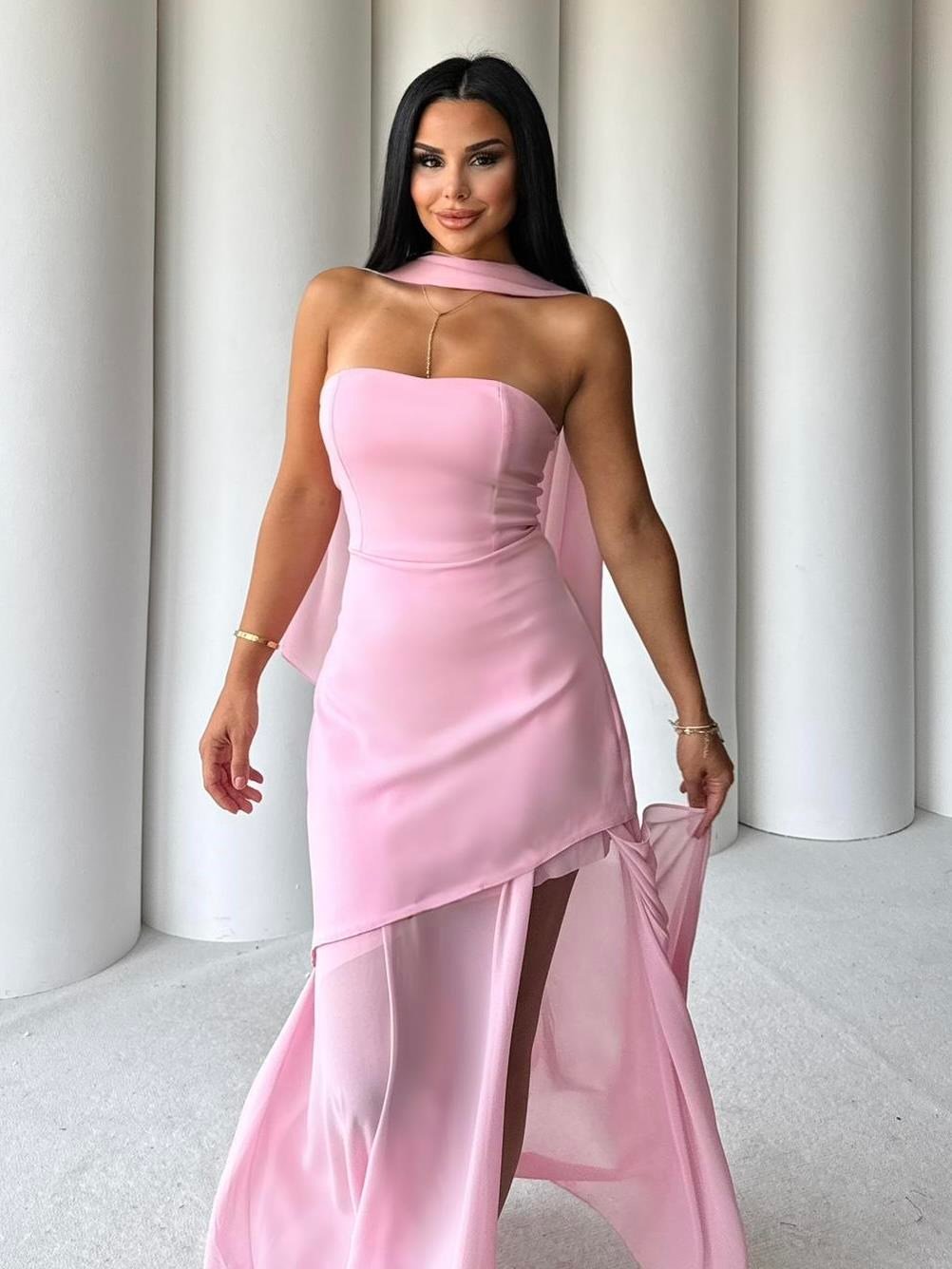 Girnes Uzun Elbise Pembe