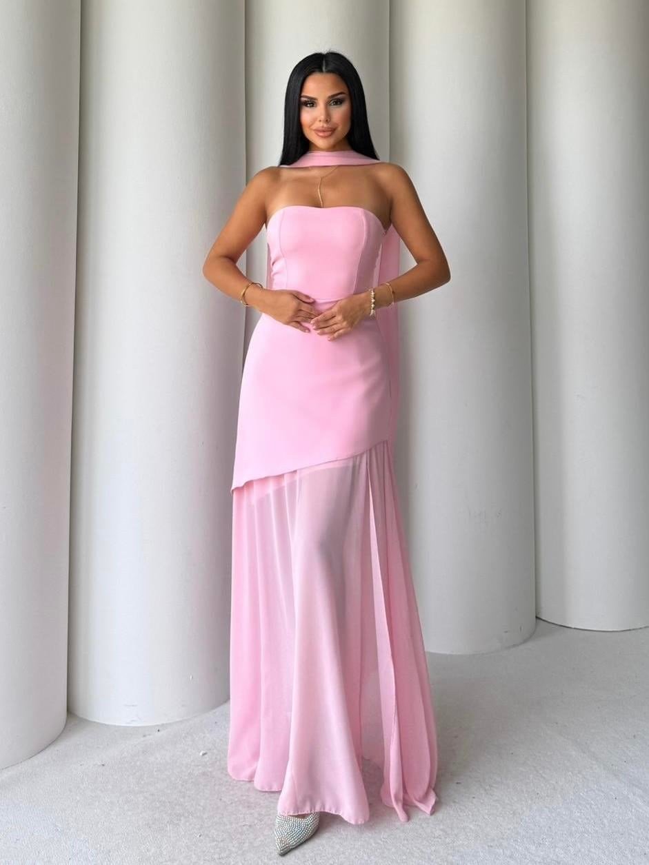 Girnes Uzun Elbise Pembe