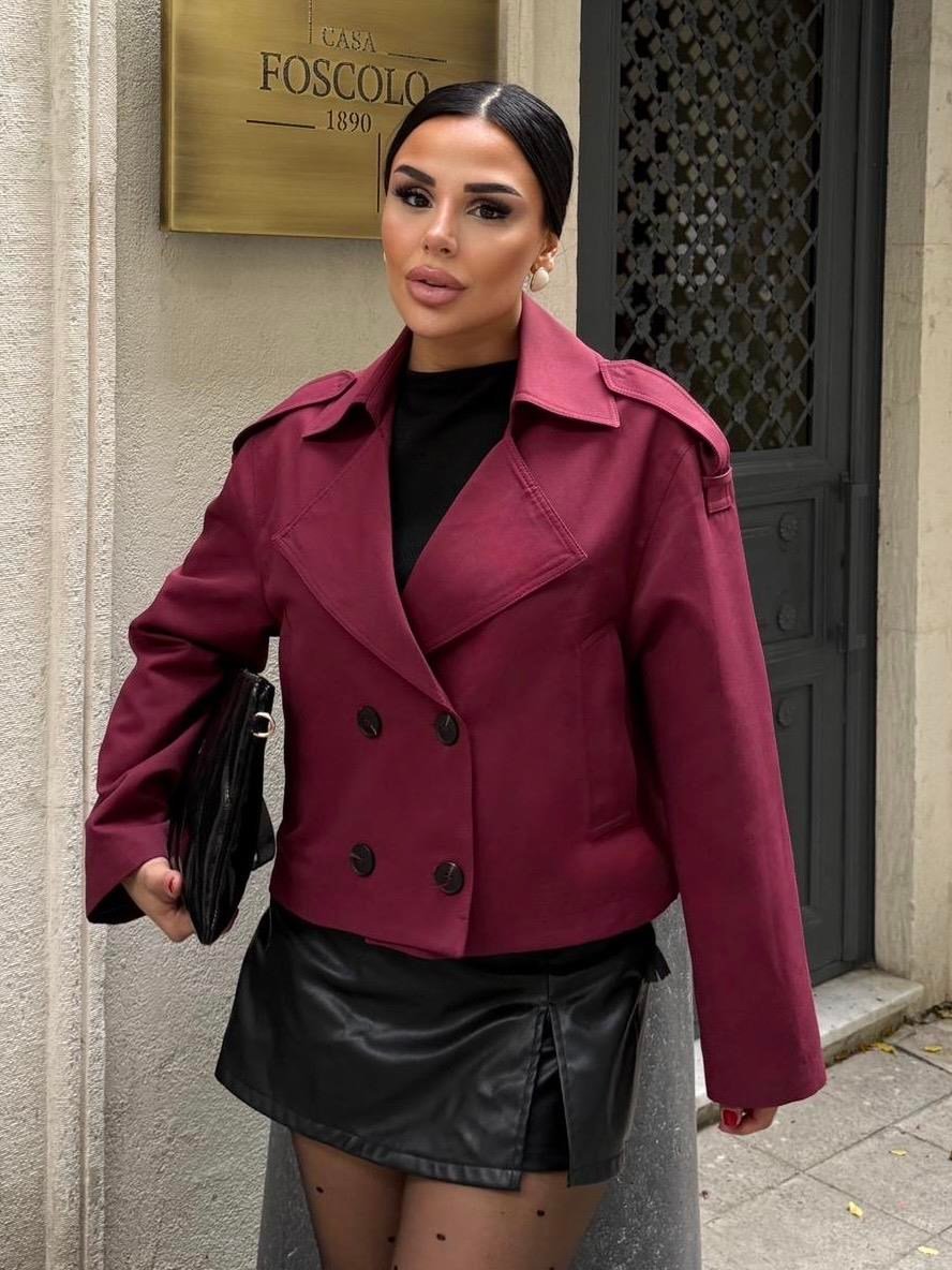 Gloria Kısa Trenç Bordo