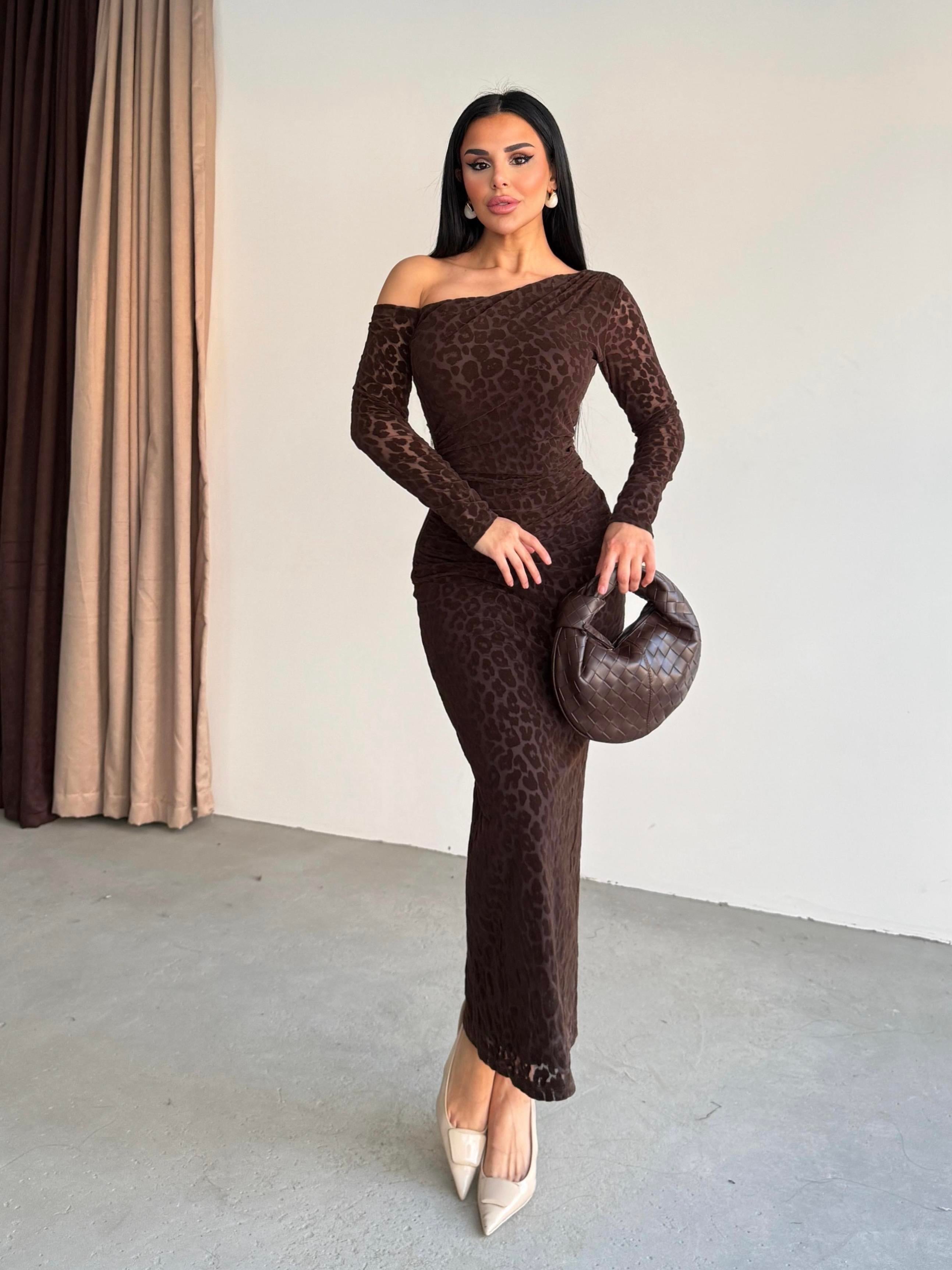 Jasmine Desenli Elbise Kahve