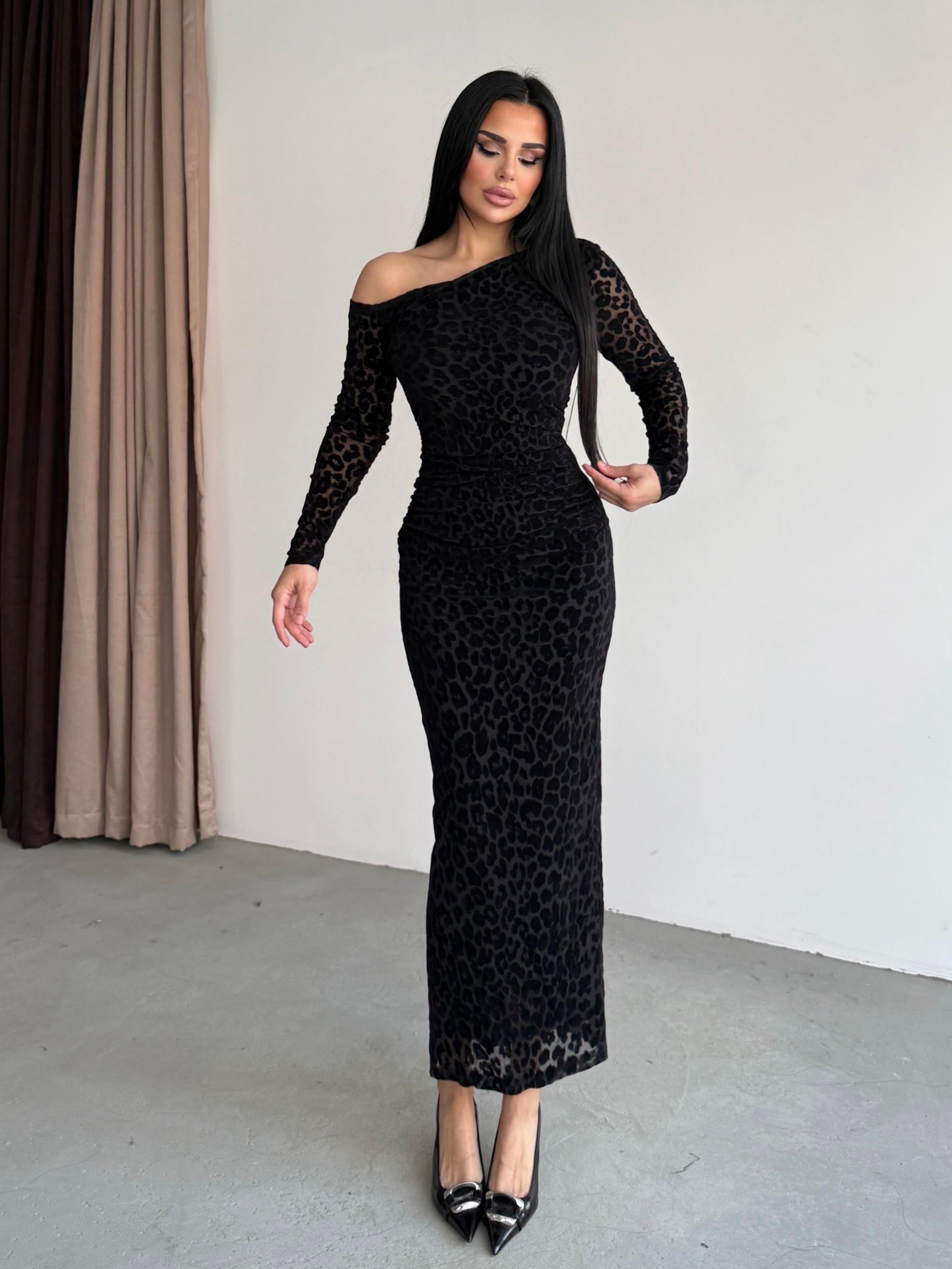 Jasmine Desenli Elbise Siyah