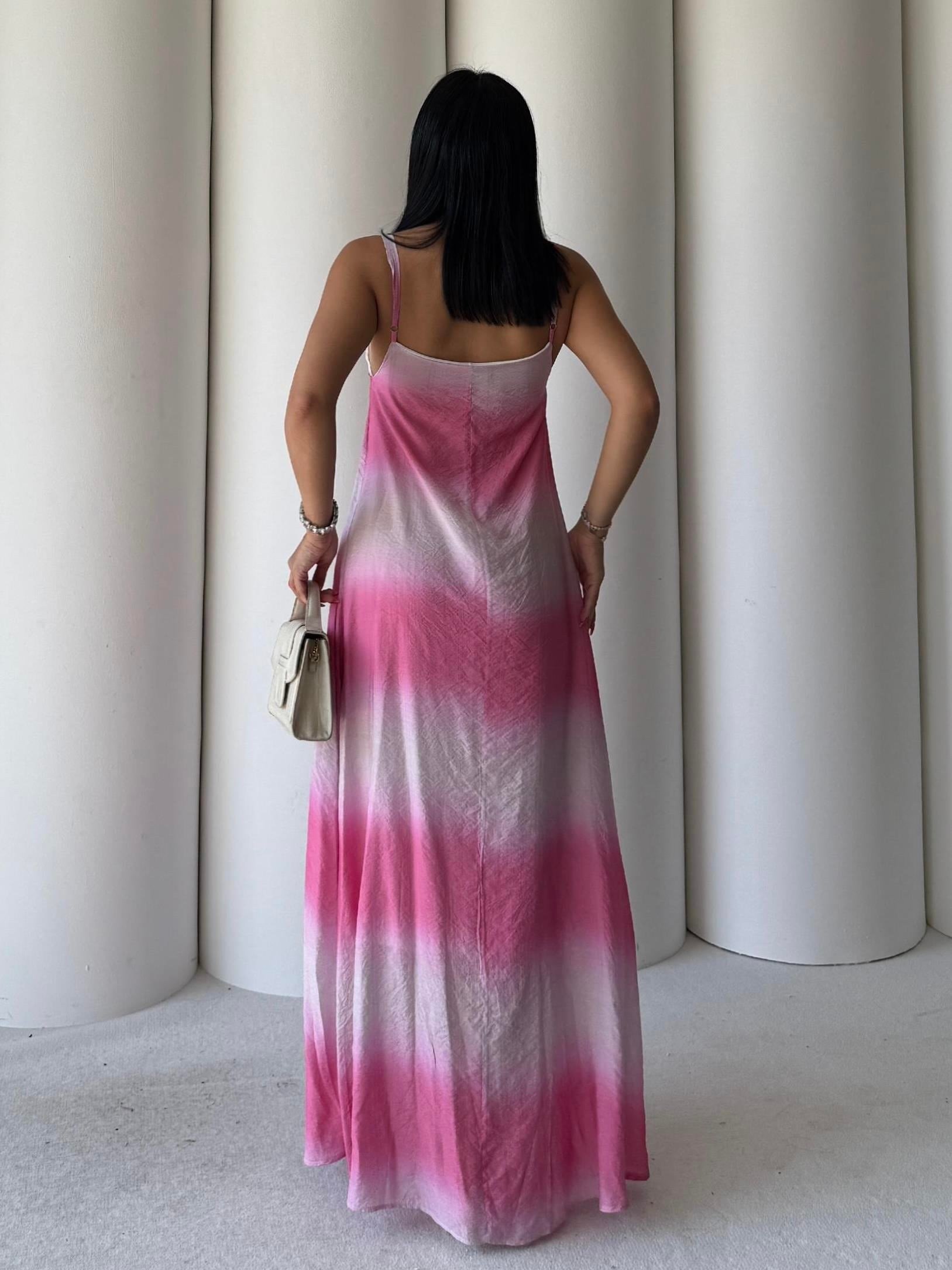 Jecka Uzun Elbise Pembe