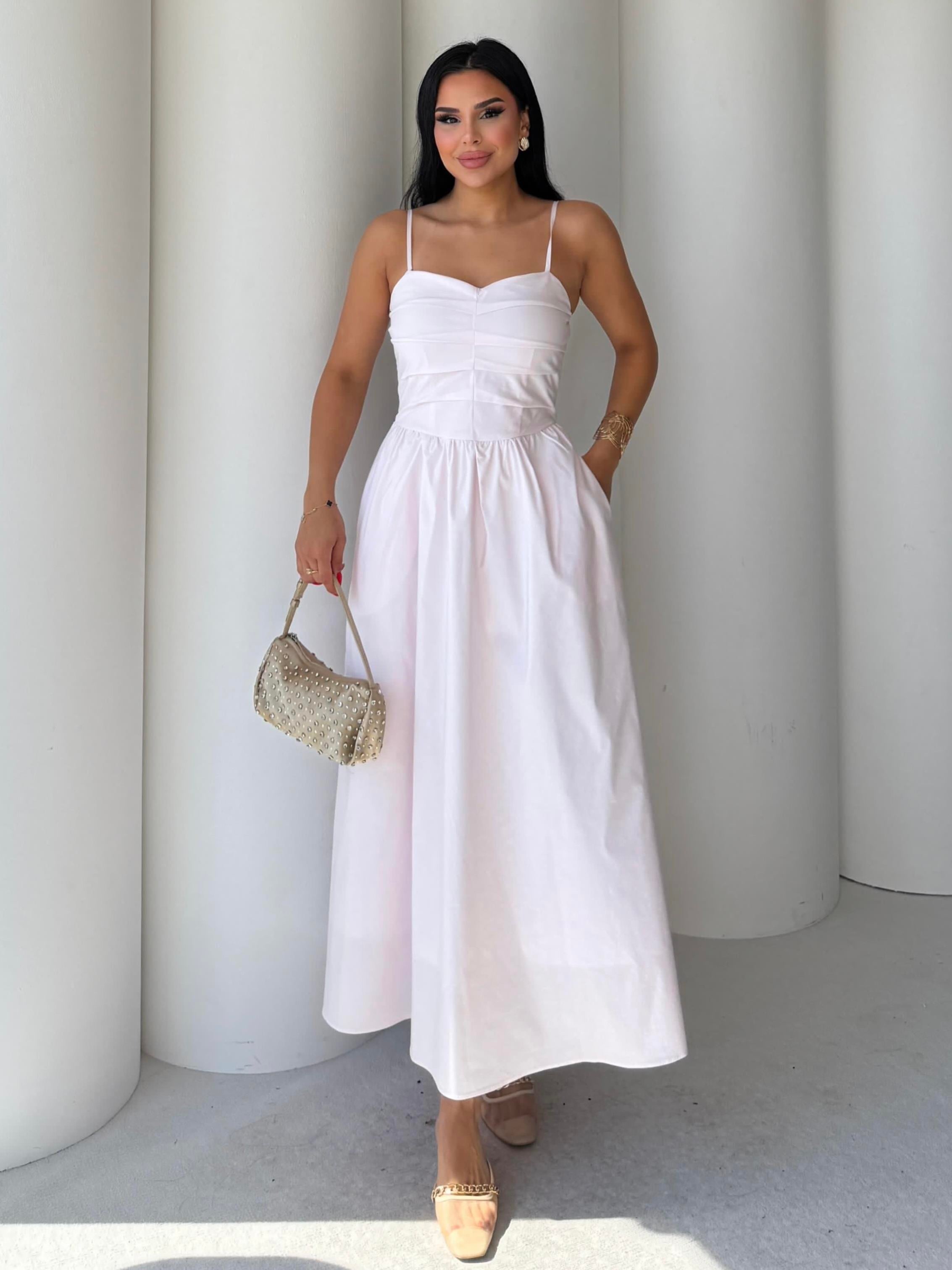 Kristy Midi Boy Elbise Pudra