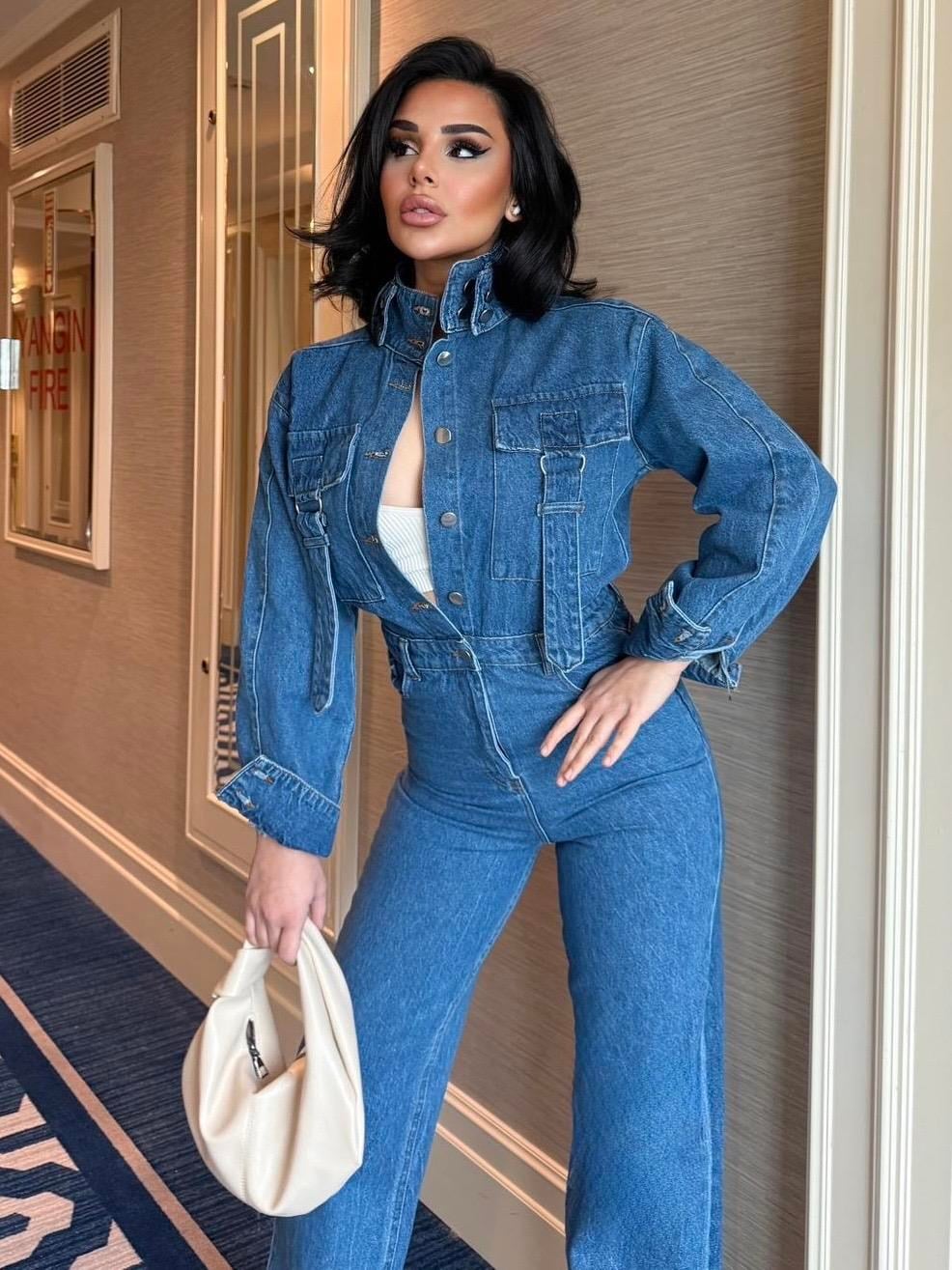 Lansor Denim Kemer Detaylı Tulum Mavi