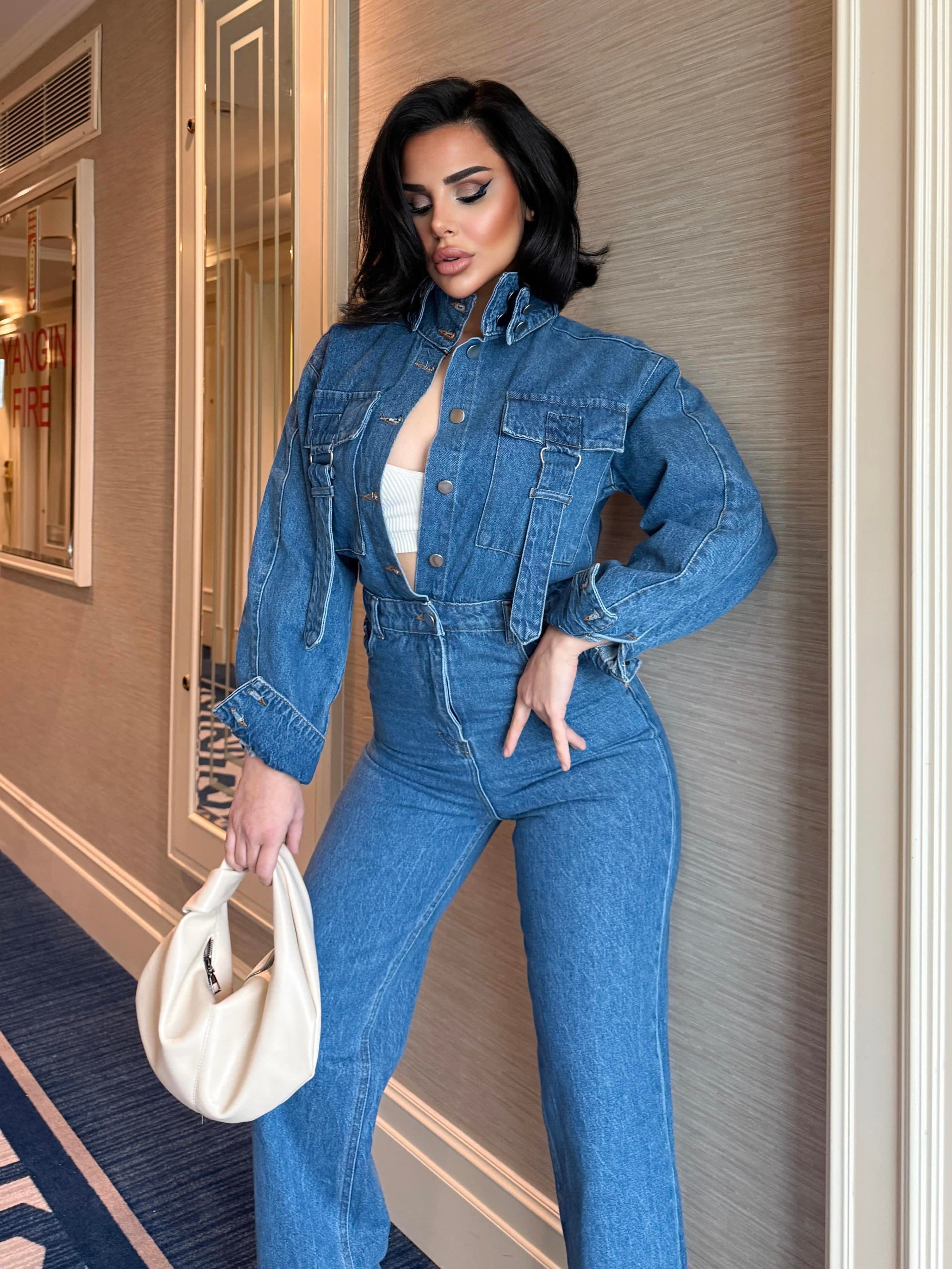 Lansor Denim Kemer Detaylı Tulum Mavi
