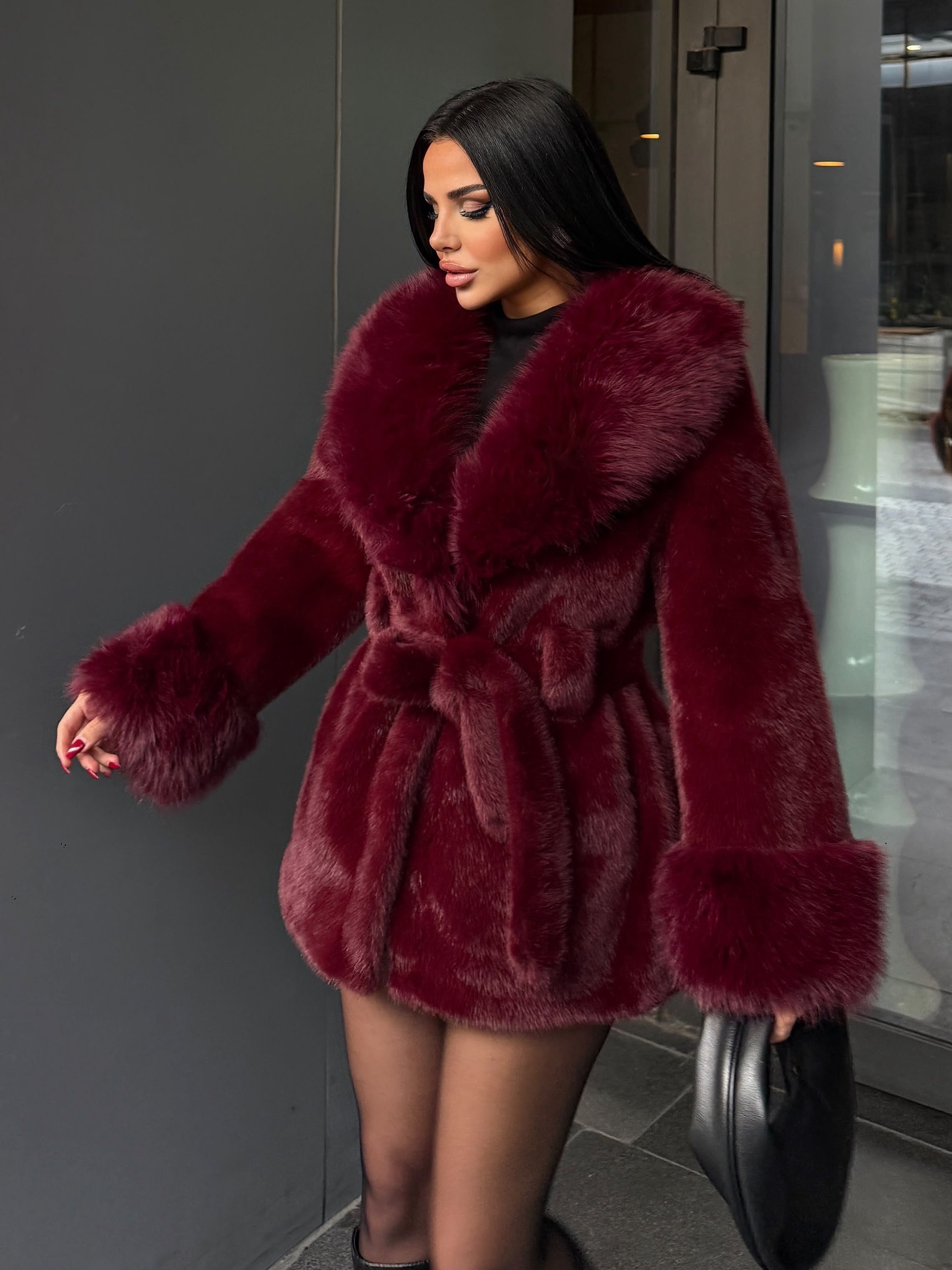 Laty İthal Angora Kürk Kısa Bordo