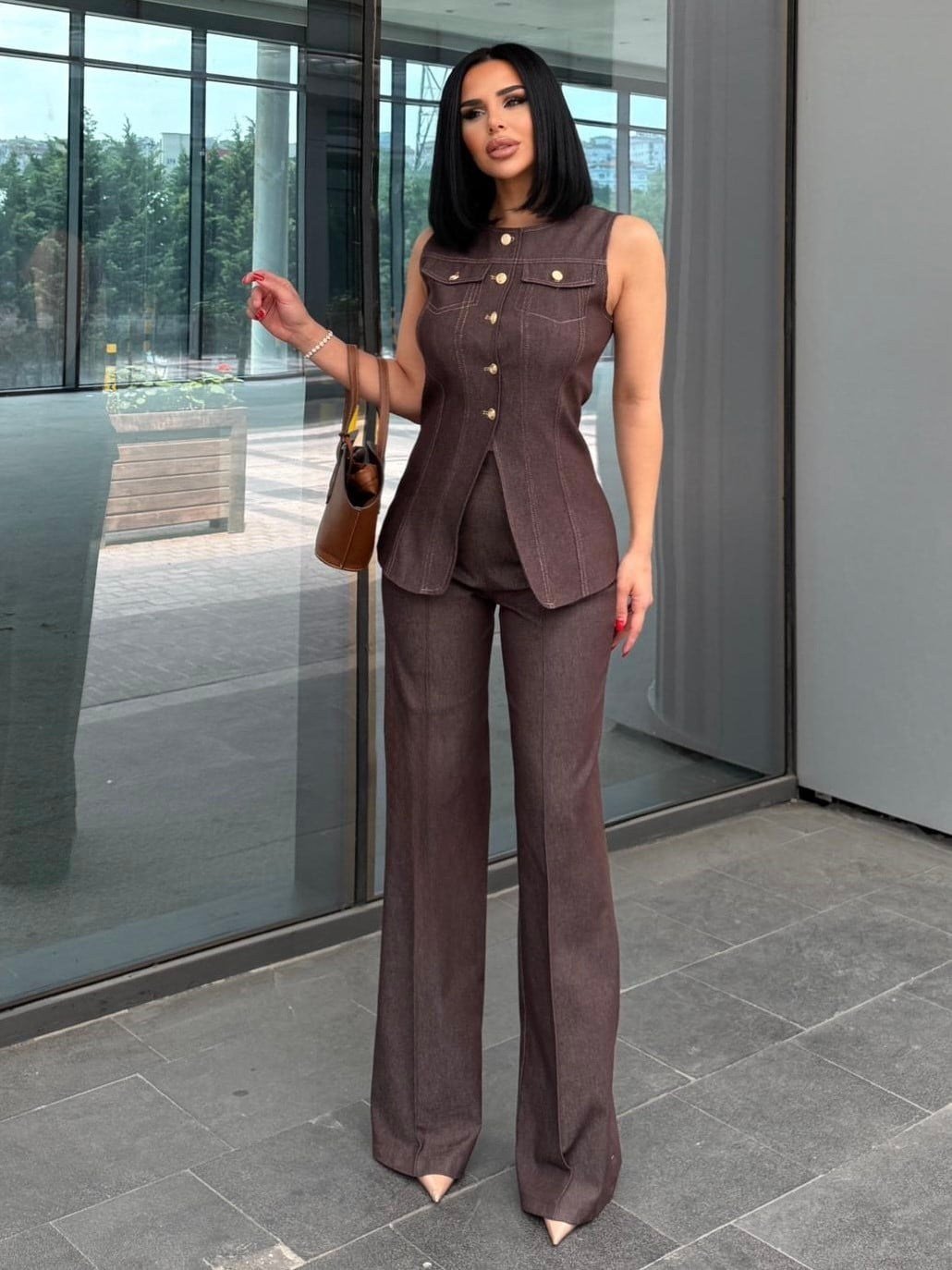 Lera Denim Takım Kahve