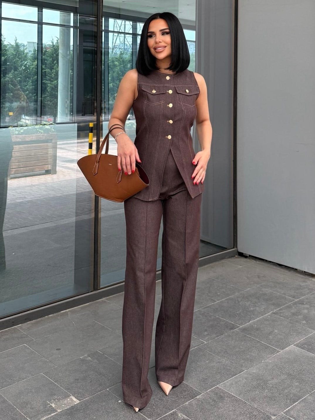 Lera Denim Takım Kahve
