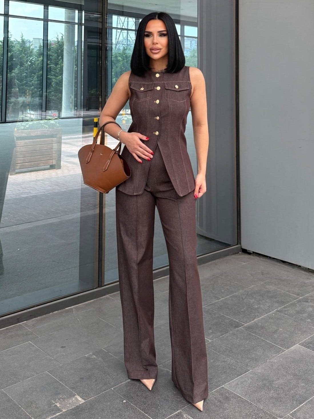 Lera Denim Takım Kahve