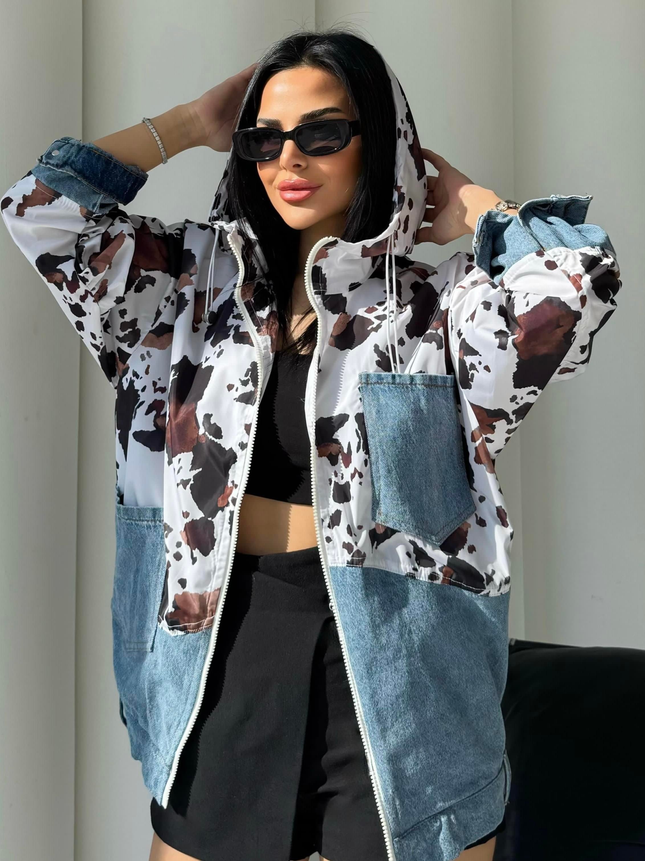 Lone Denim Detaylı Paraşüt Kapşonlu Ceket Mavi