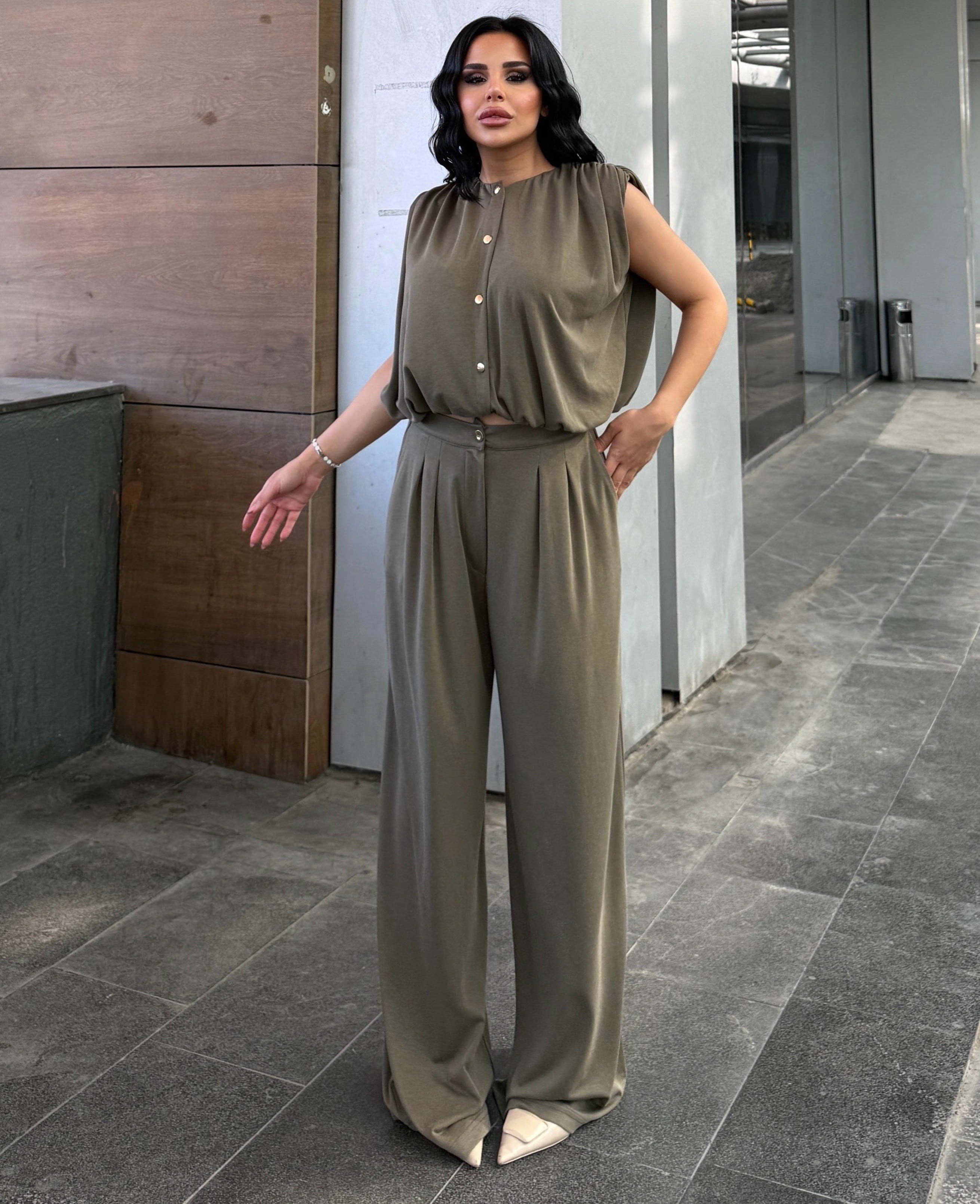Lorsa Gold Düğme Detaylı Takım Haki