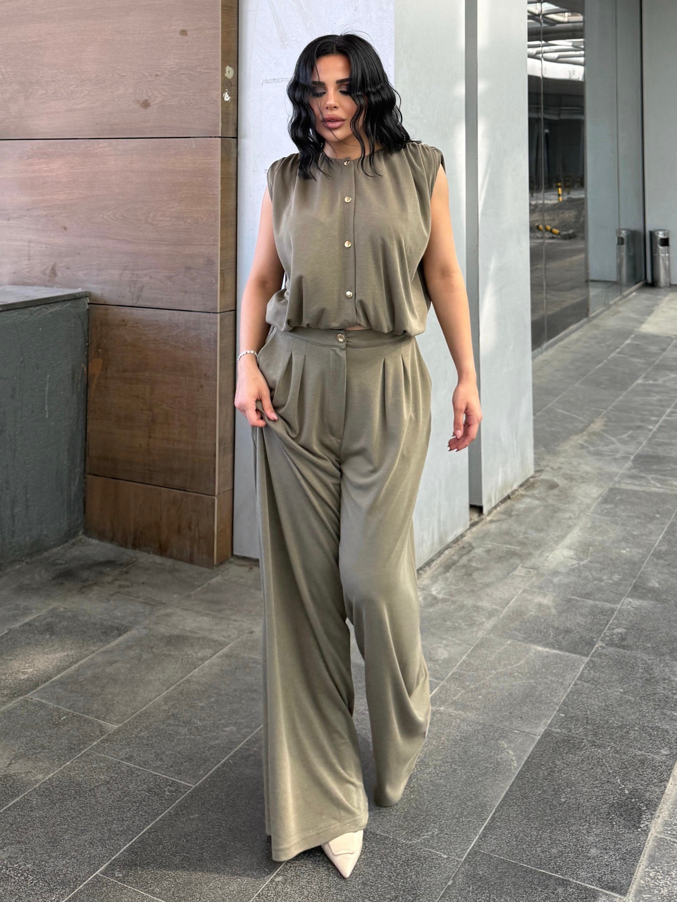 Lorsa Gold Düğme Detaylı Takım Haki
