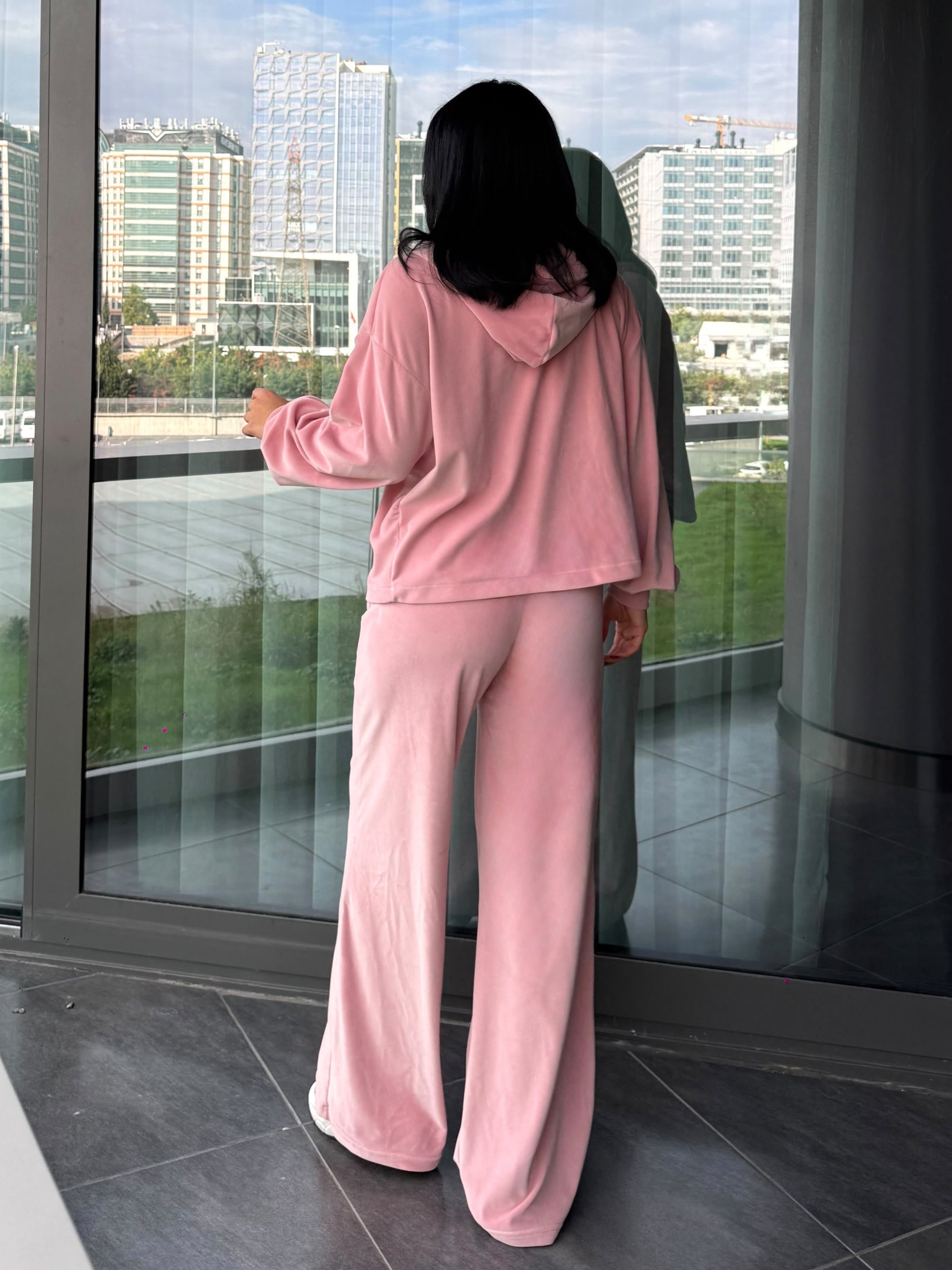 Mandri Üçlü Kadife Takım Pembe