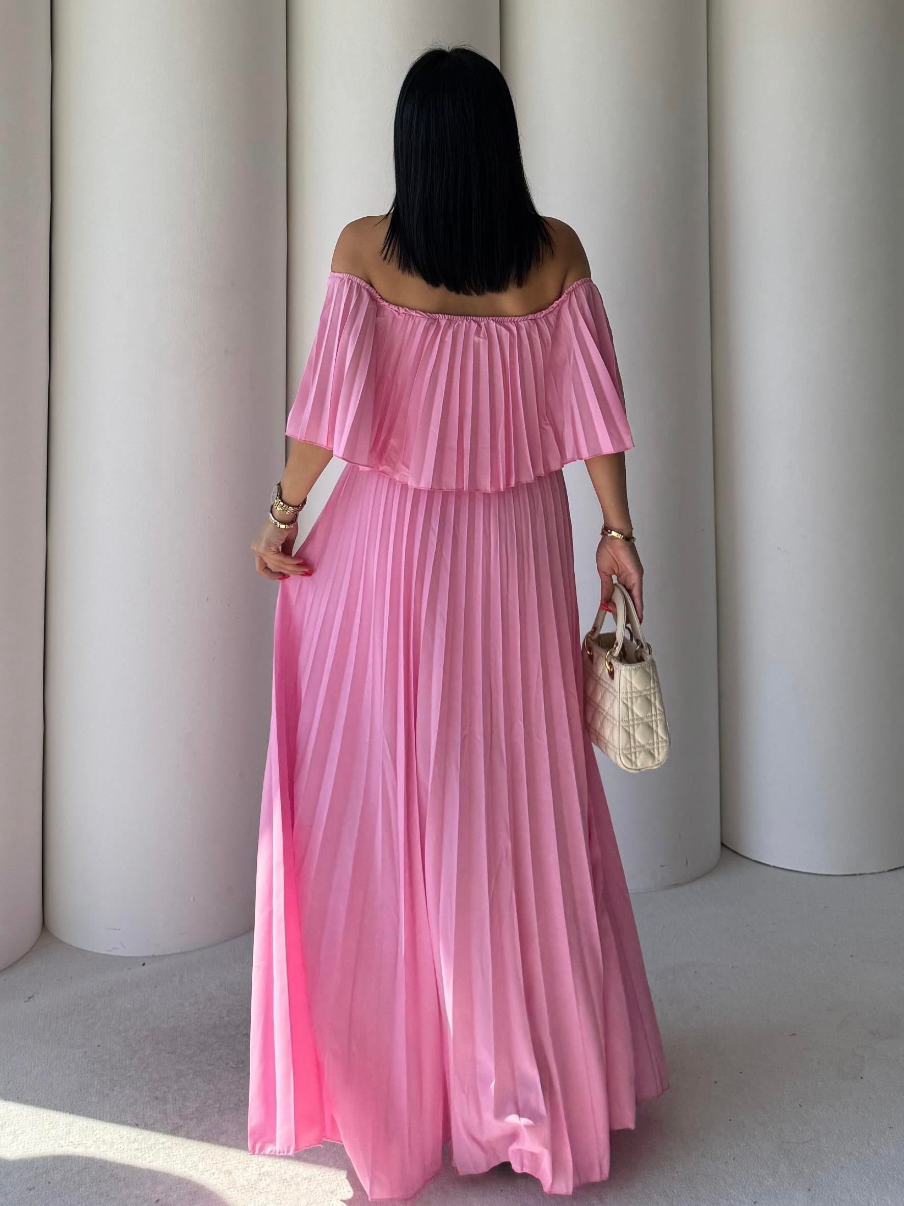 Mezula Piliseli Elbise Pembe