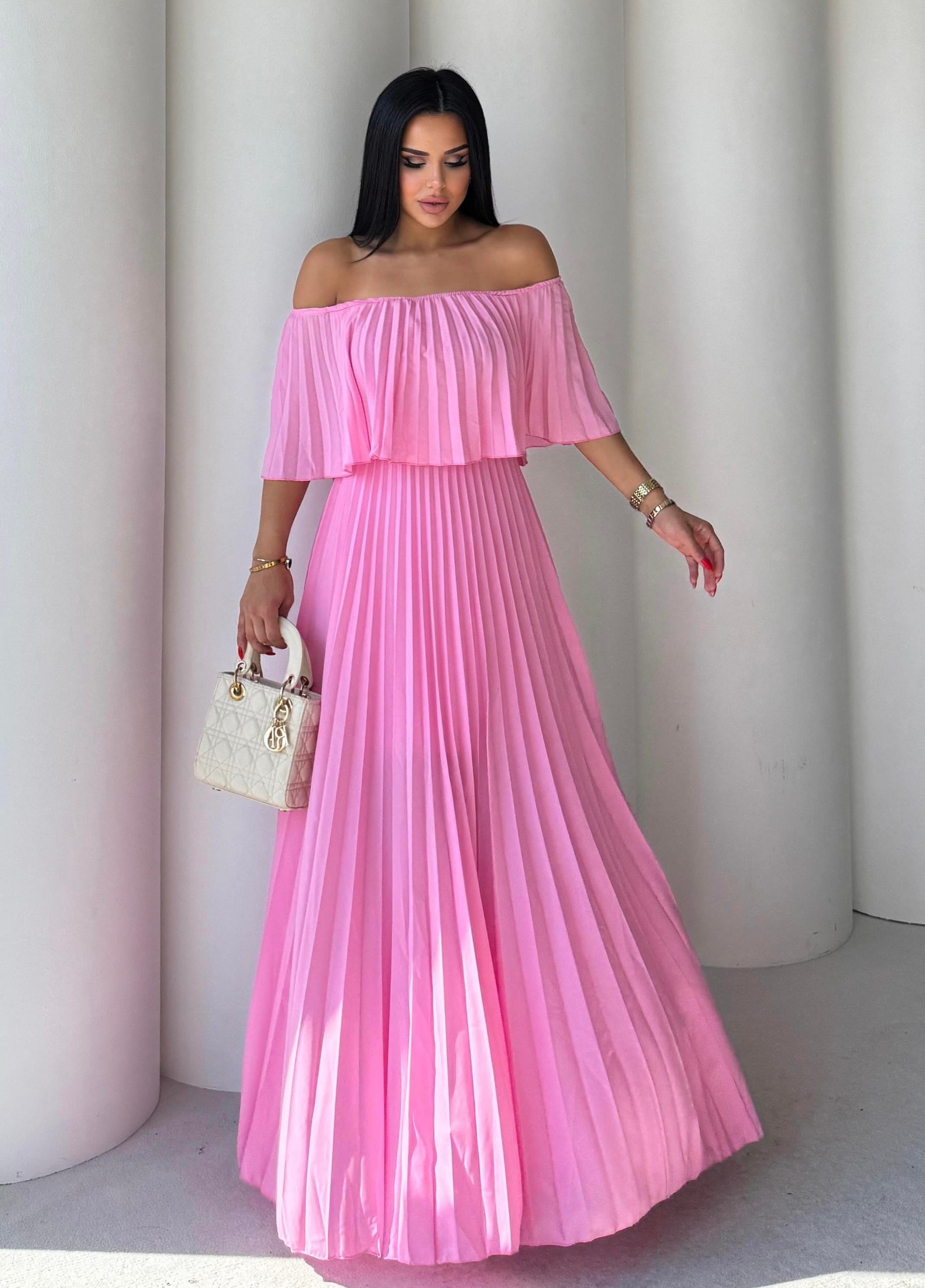 Mezula Piliseli Elbise Pembe