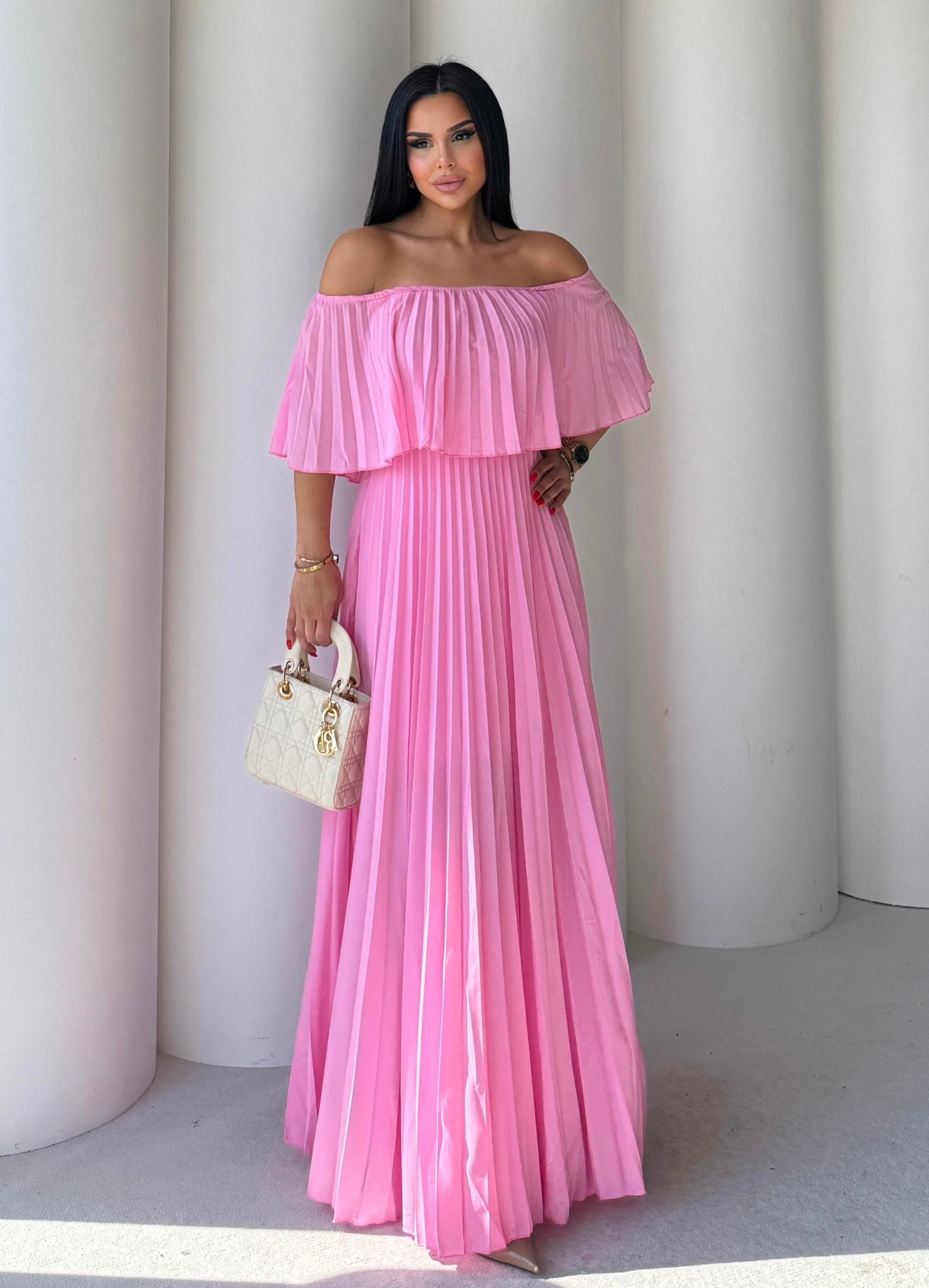 Mezula Piliseli Elbise Pembe
