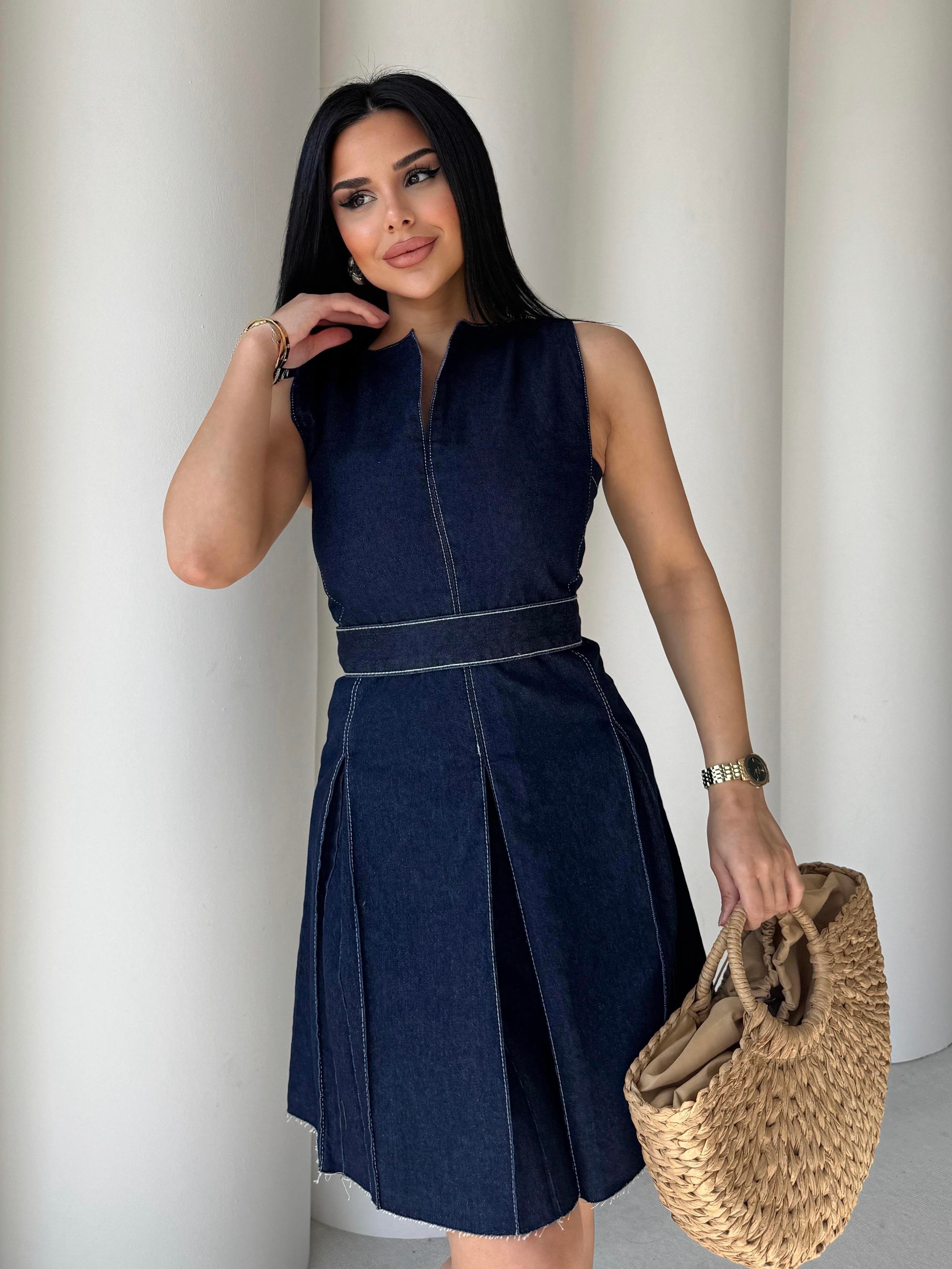 Mia Denim Elbise Lacivert
