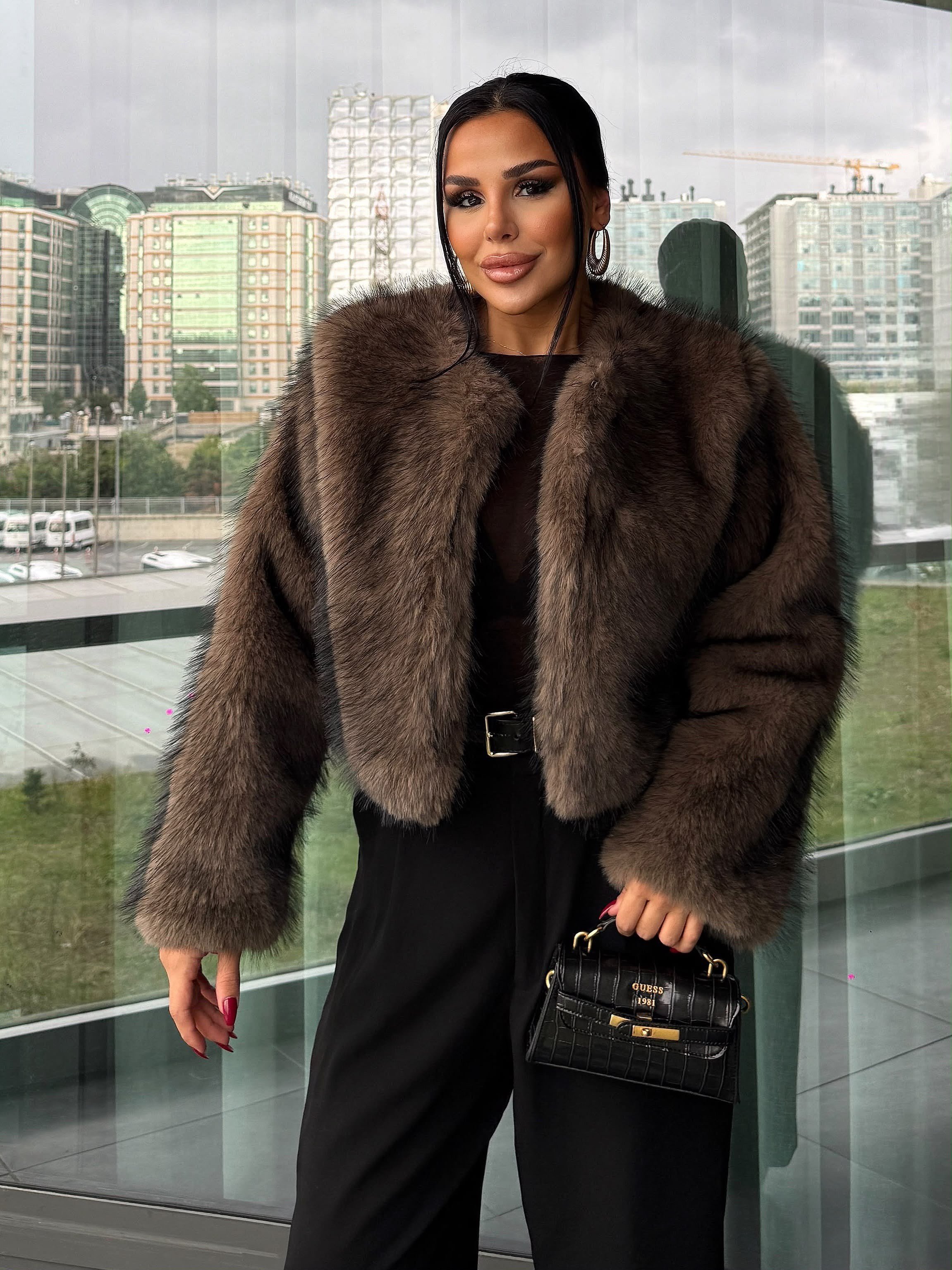 Minicos Crop Kürk Kırçıllı Vizon