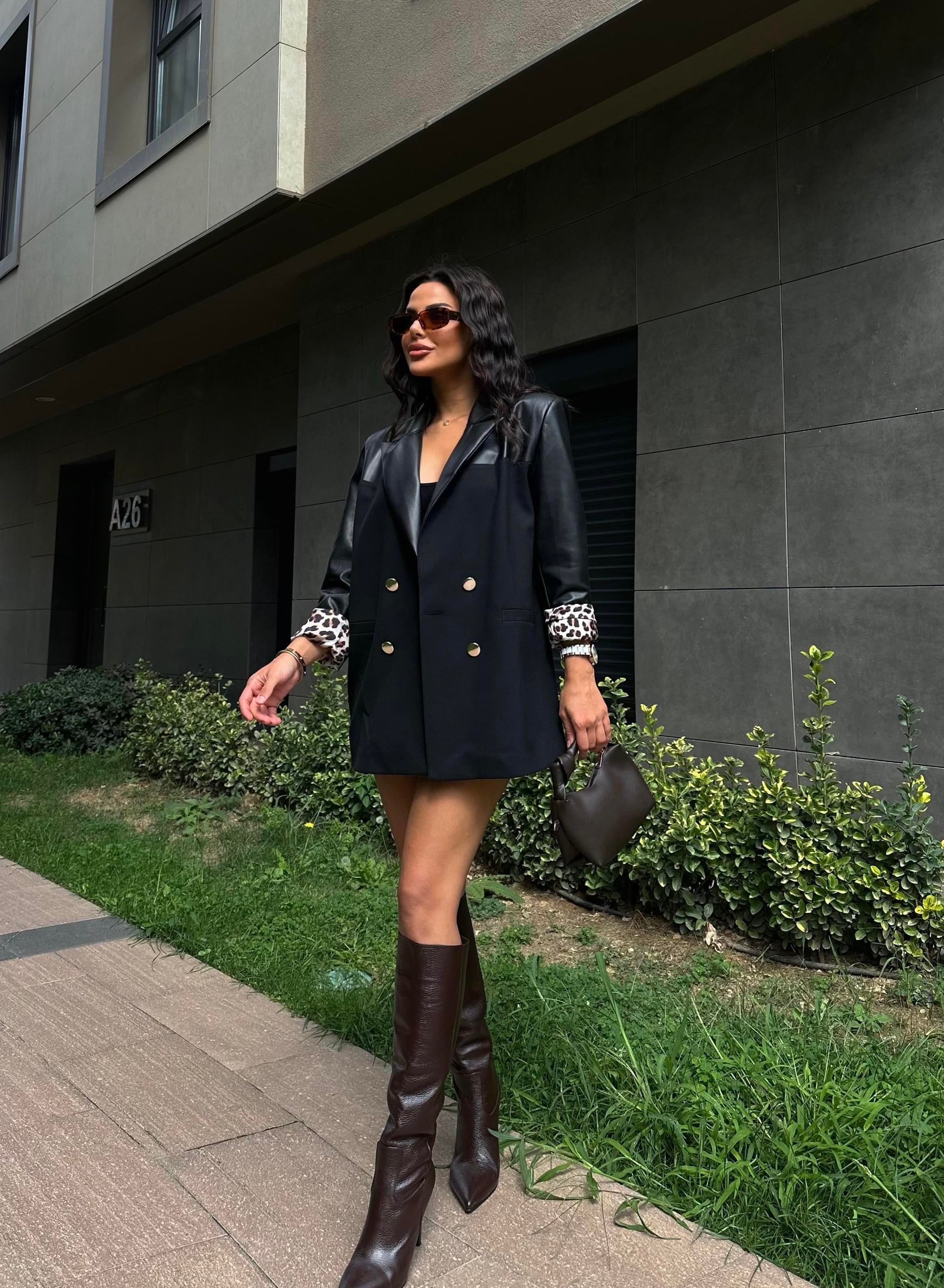 Mixa Deri Oversize Ceket Siyah