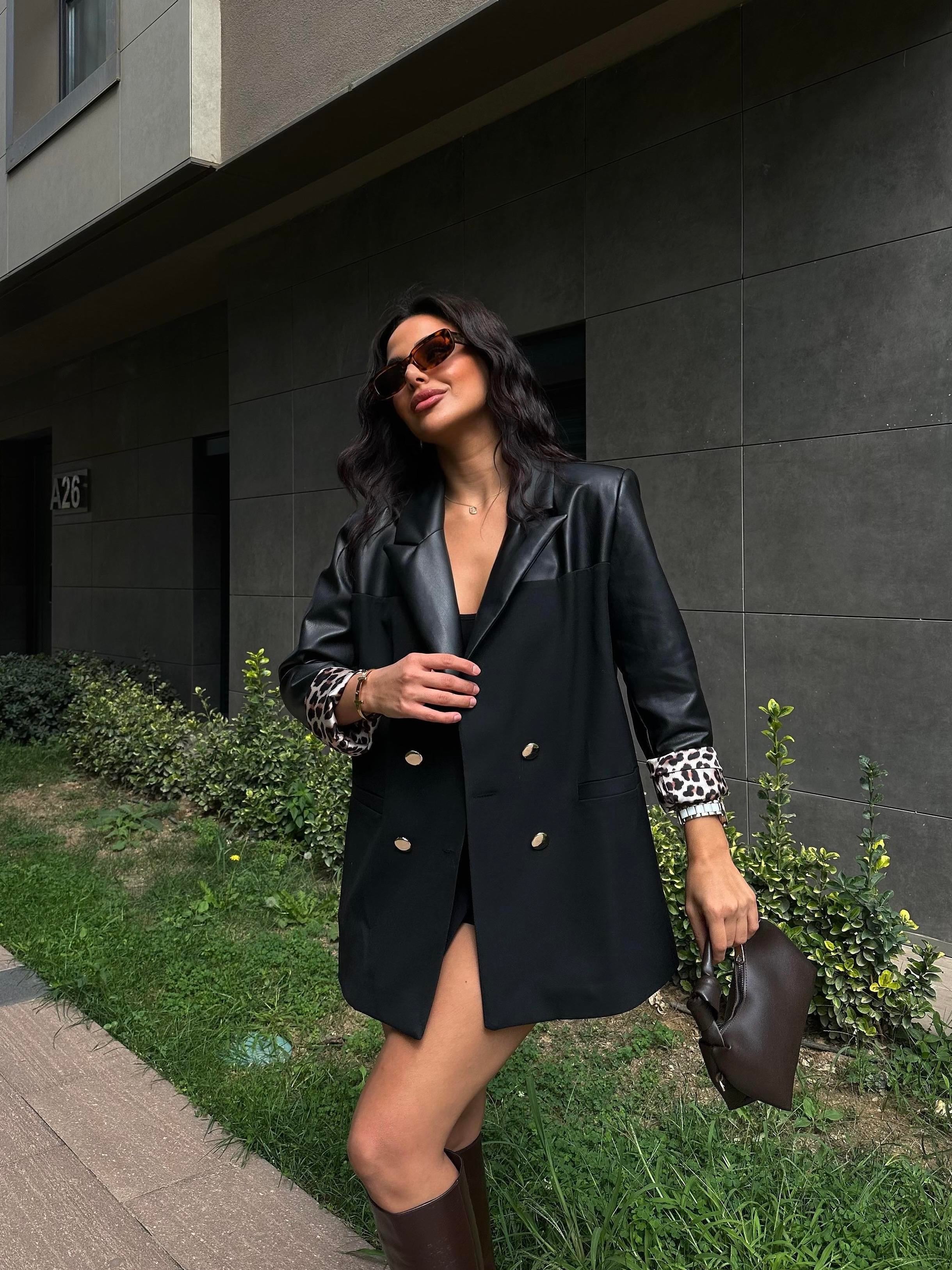 Mixa Deri Oversize Ceket Siyah