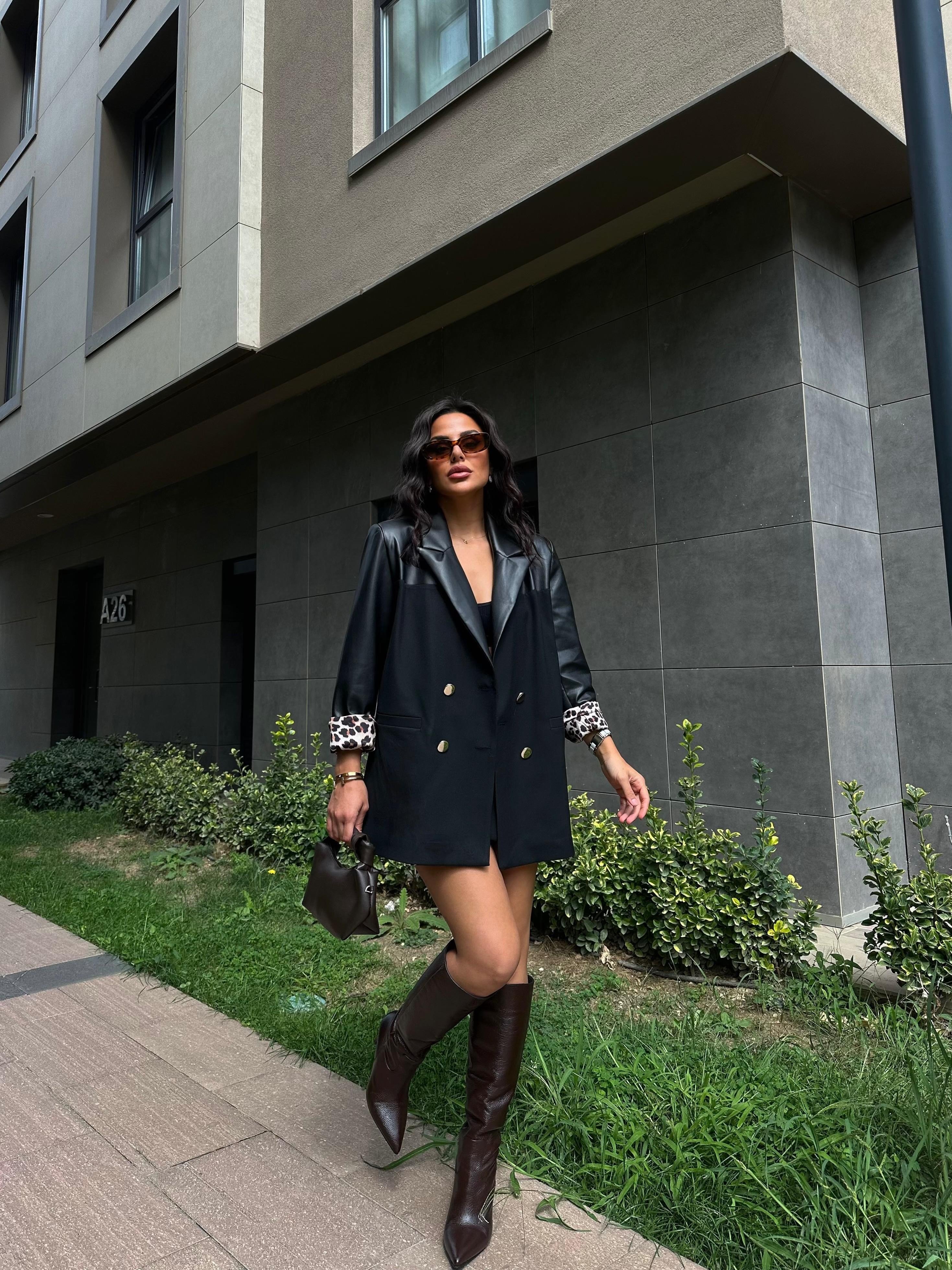 Mixa Deri Oversize Ceket Siyah