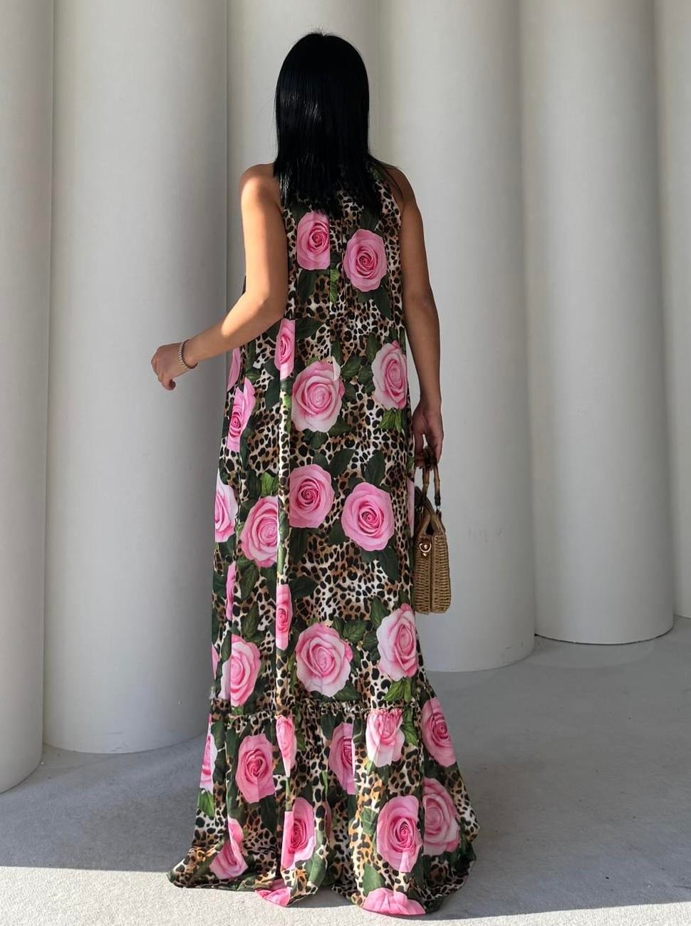 Puket Leopar Detaylı Elbise Pembe