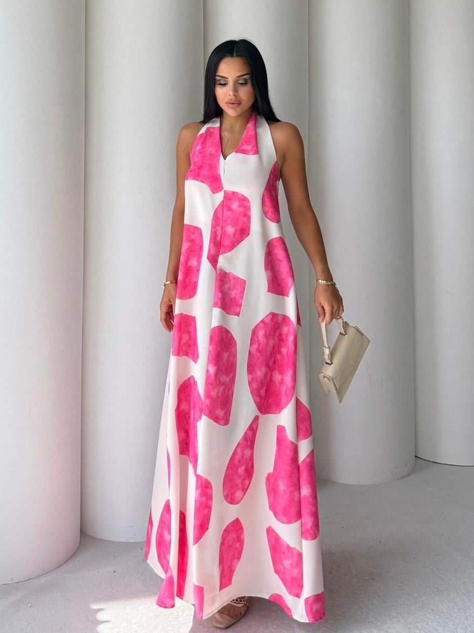 Punto Desenli Elbise Pembe