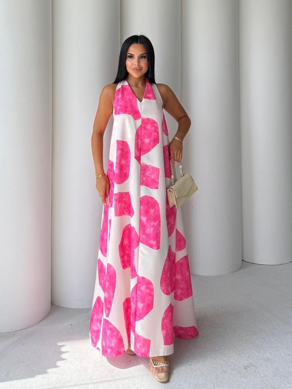 Punto Desenli Elbise Pembe