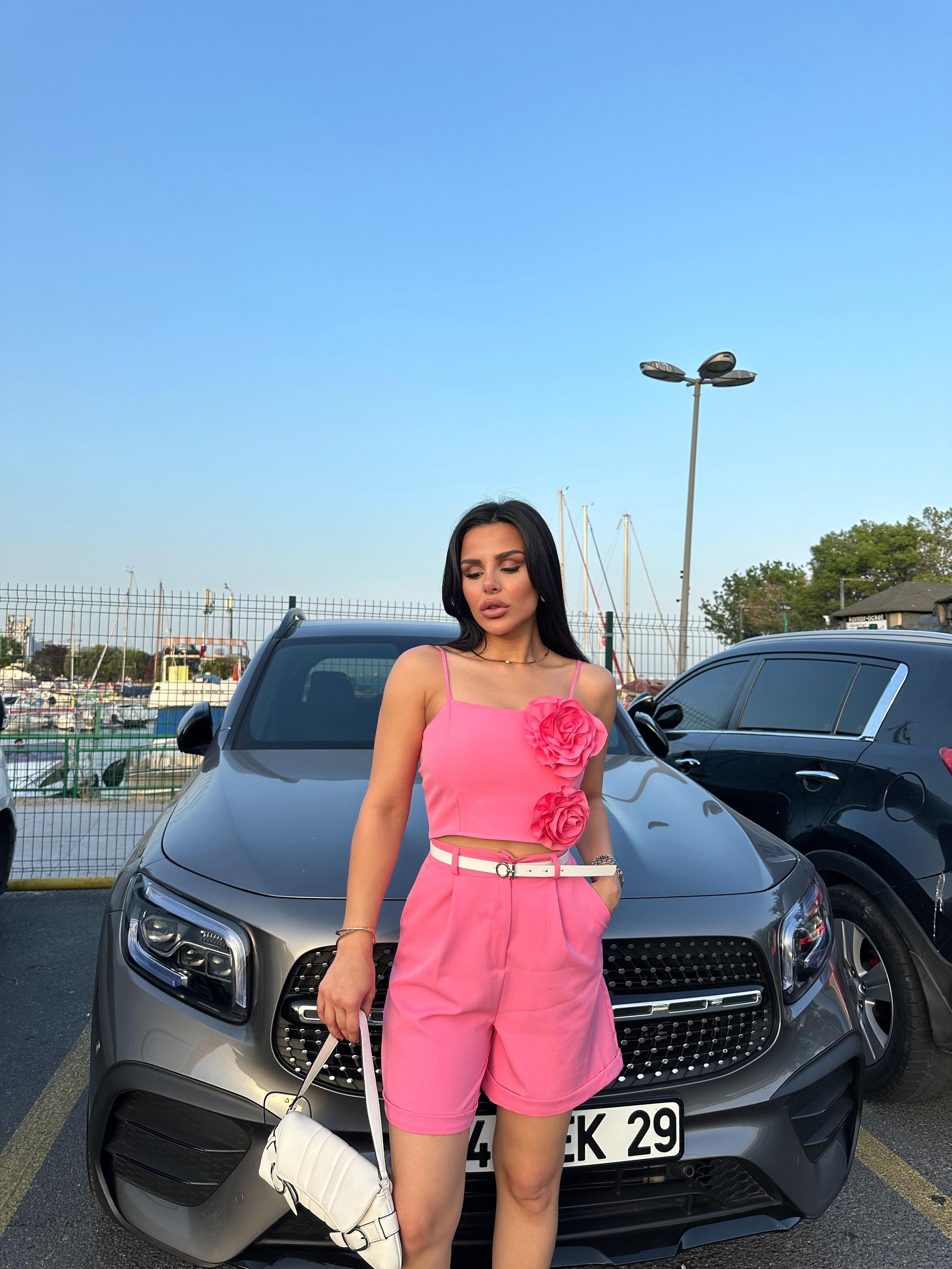 Shein Şehir Boy Kemerli Şort Pembe