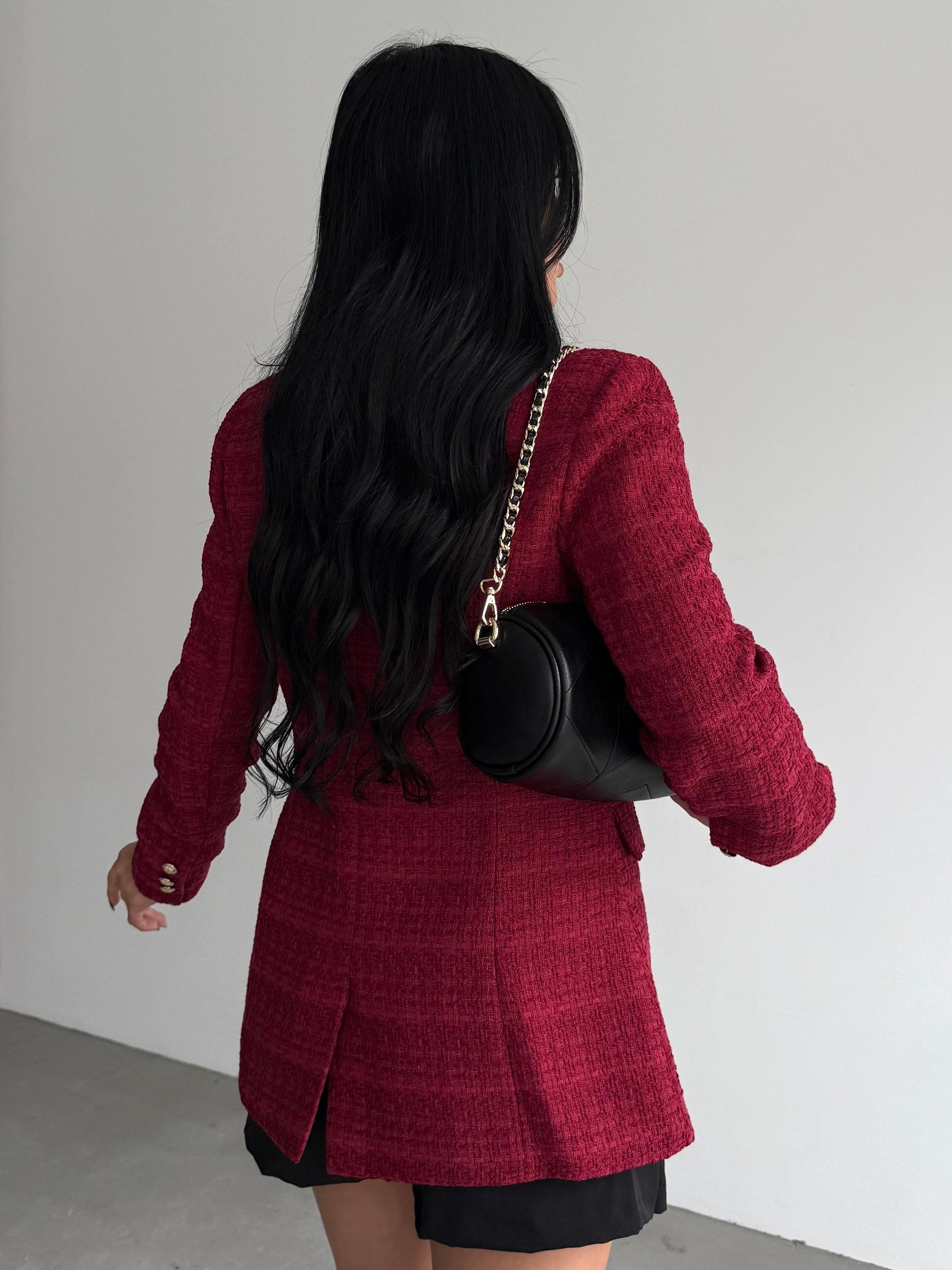 Sofira Gold Düğme Detaylı Blazer Ceket Bordo