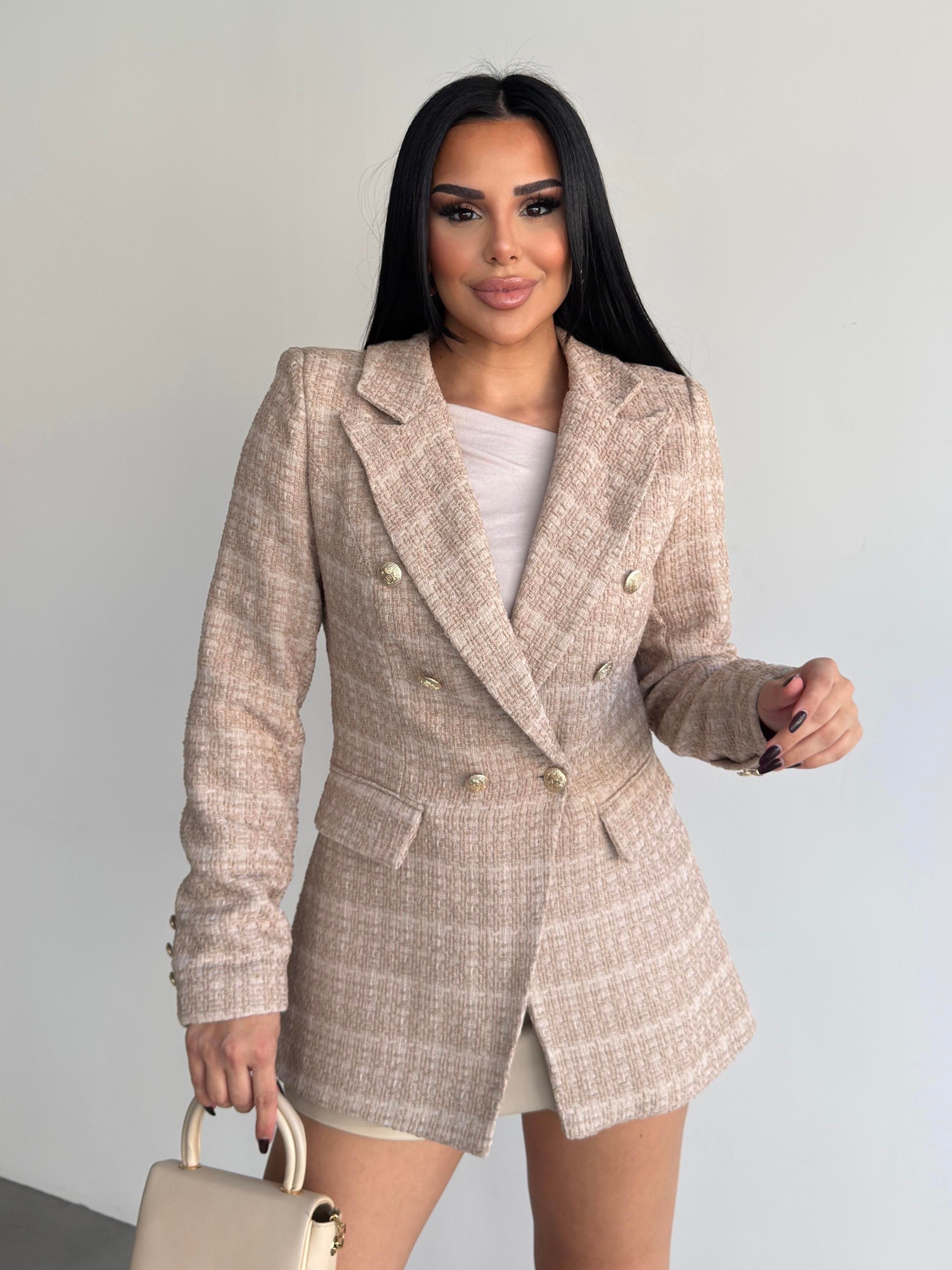 Sofira Gold Düğme Detaylı Blazer Ceket Bej