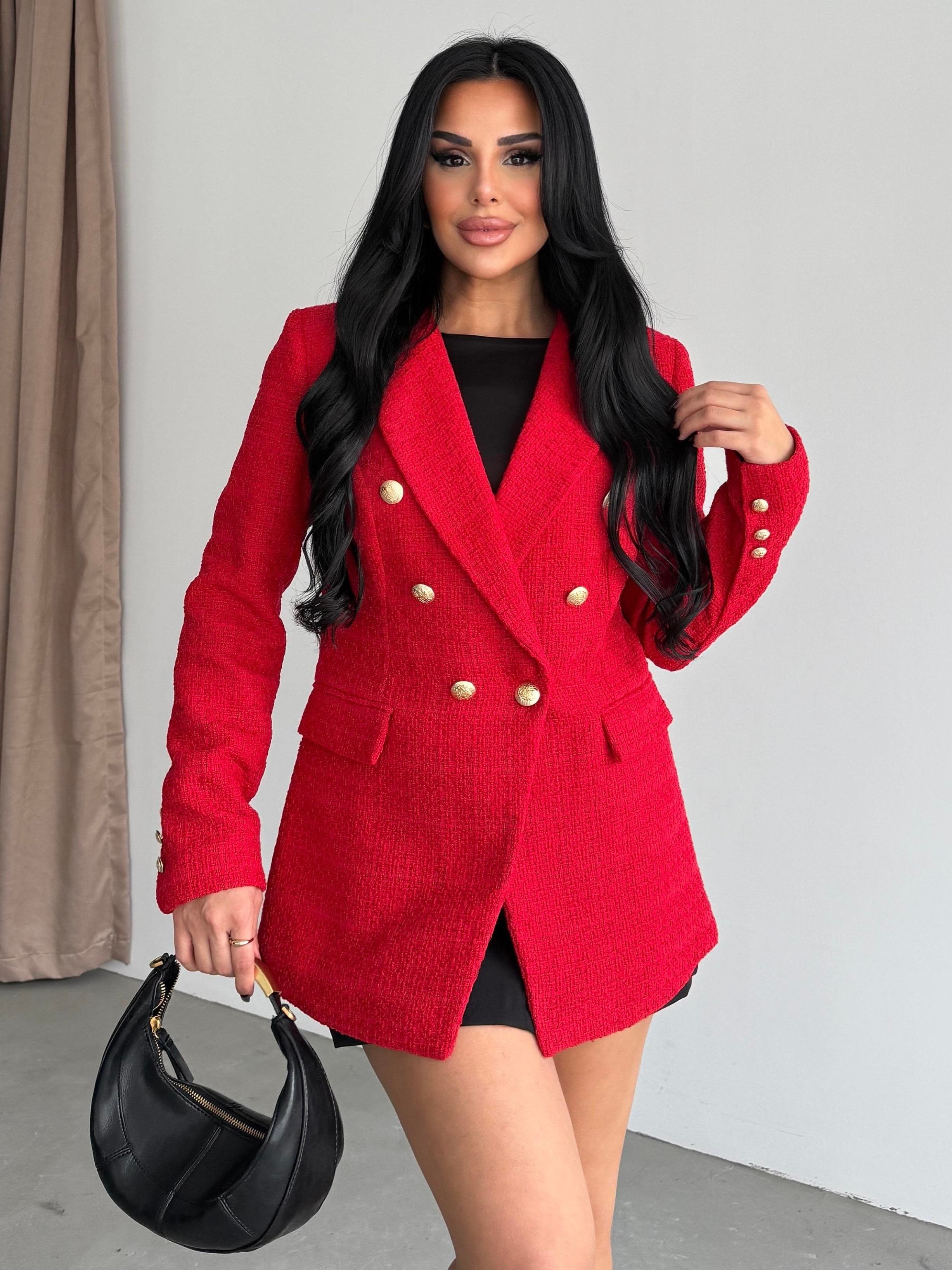 Sofira Gold Düğme Detaylı Blazer Ceket Kırmızı