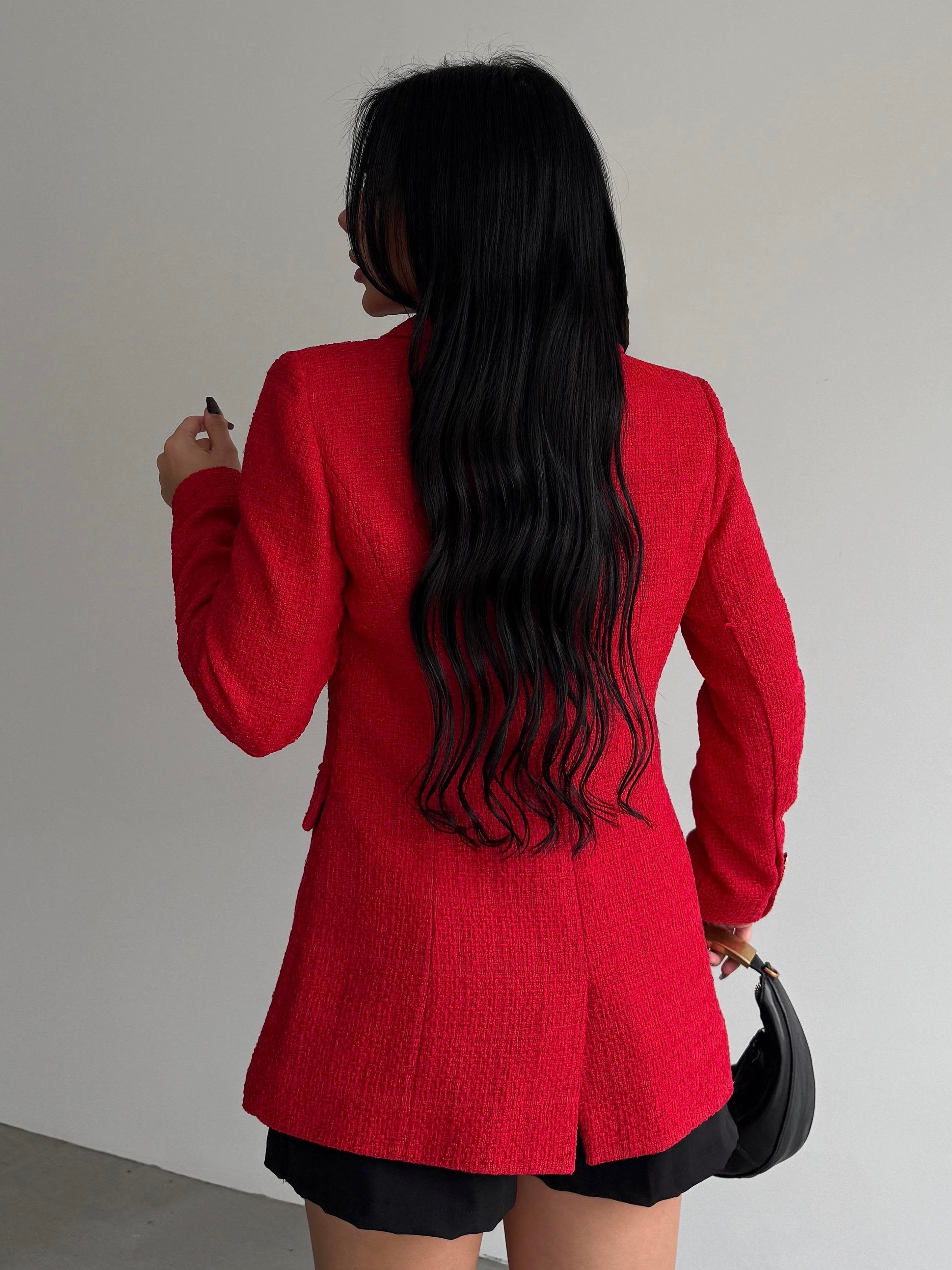 Sofira Gold Düğme Detaylı Blazer Ceket Kırmızı