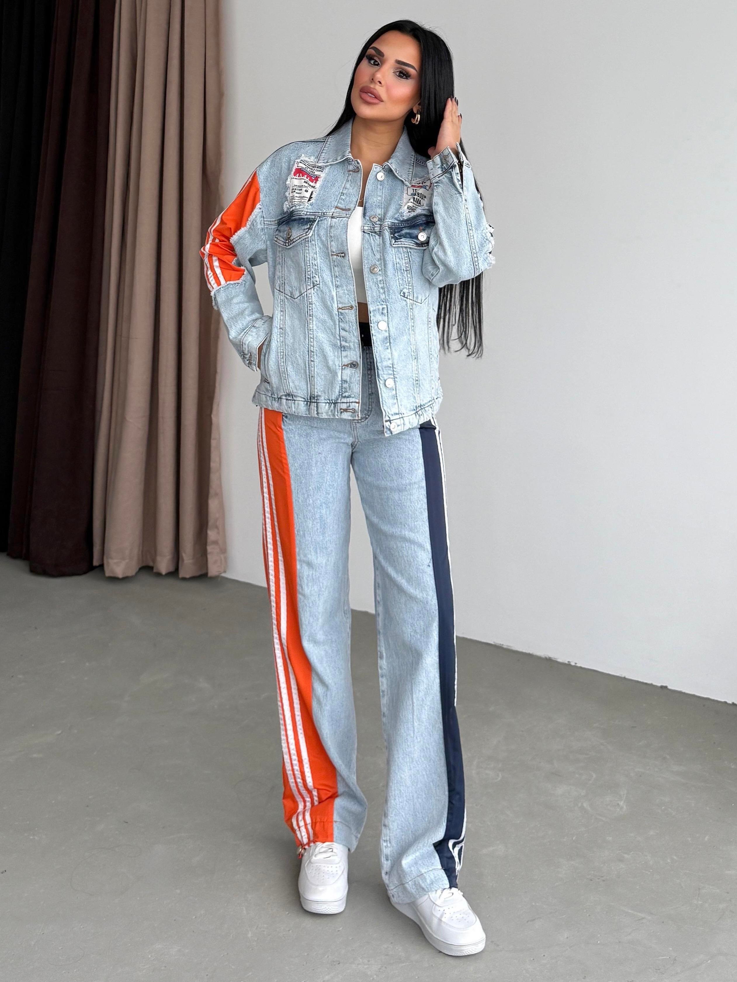 Tute Paraşüt Detaylı Denim Takım Turuncu