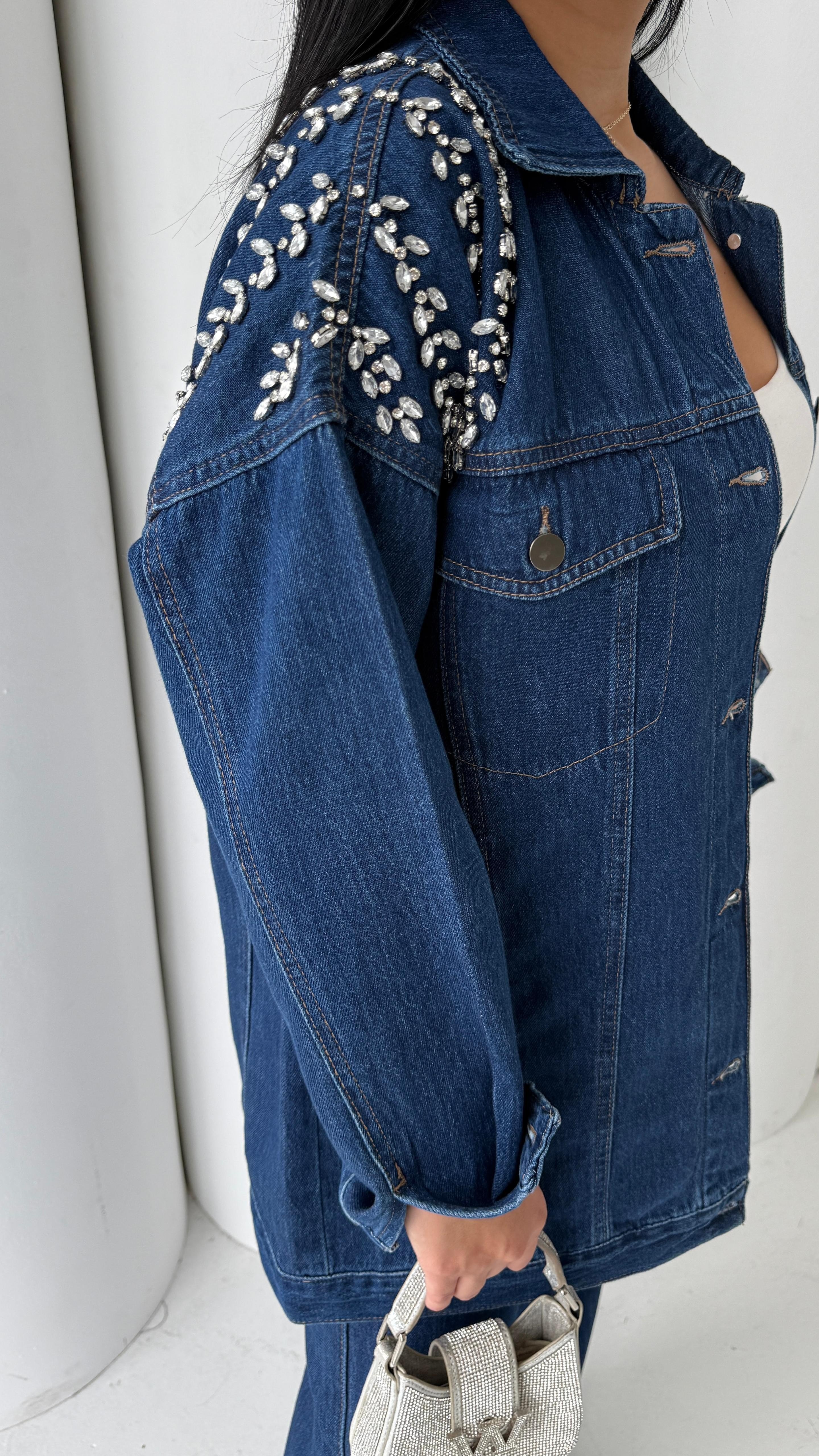 Zois Taş Detaylı Denim Takım Lacivert