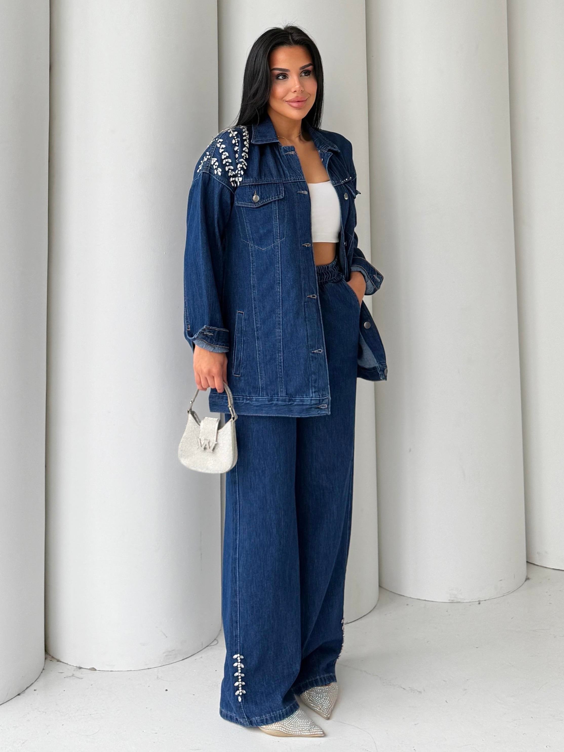 Zois Taş Detaylı Denim Takım Lacivert